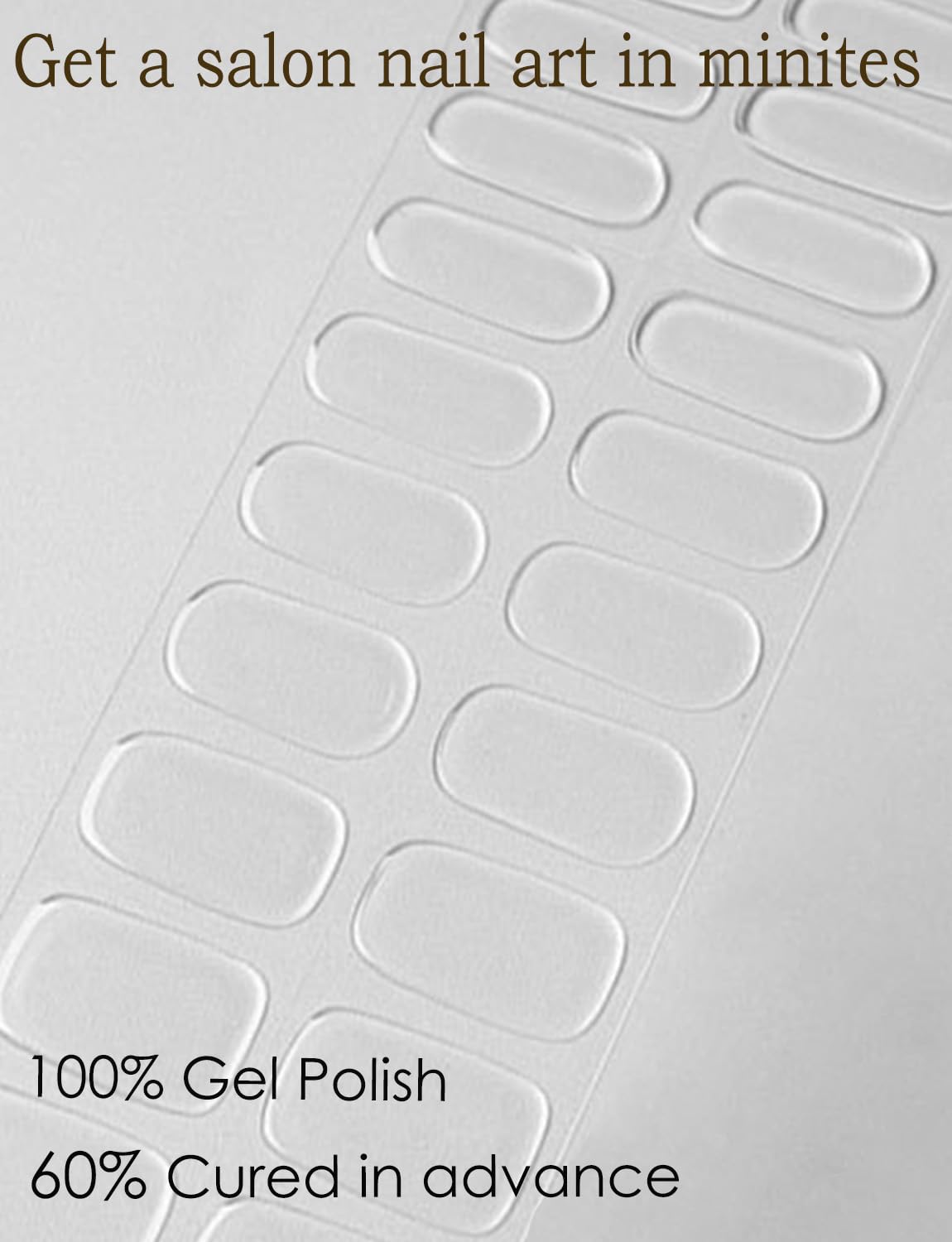 Semi Cured Gel Nail Strips, 20pcs Gel Nail Stickers UV, Wraps for Home Manirue DIY (Clear)