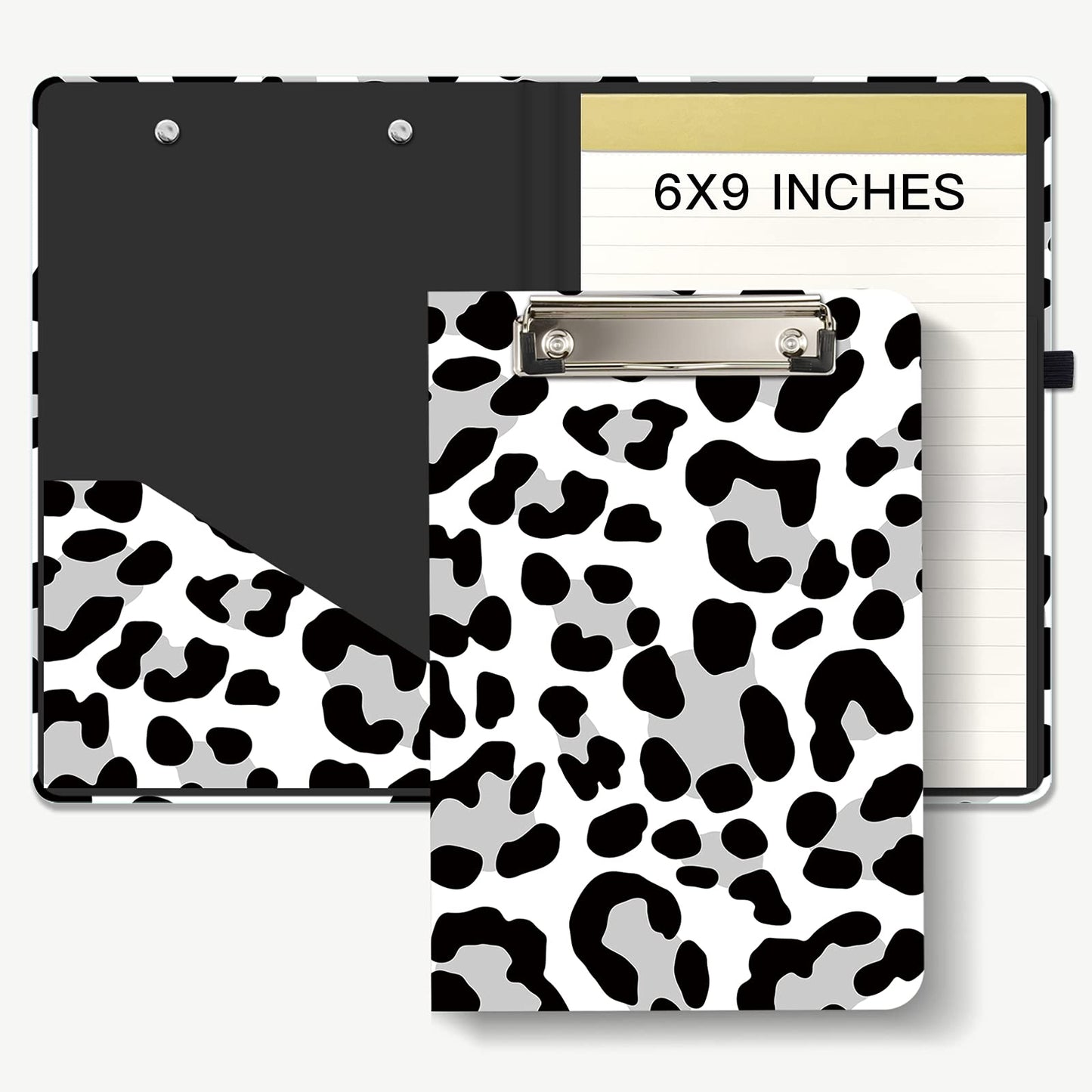 Hongri Mini Clipboard Folio with Refillable Lined Notepad and Interior Storage Pocket for Students, Classroom, Office, Women, Man, Cute Custom Pattern, Standard A5 Size 6 x 9 in, Cream Spots