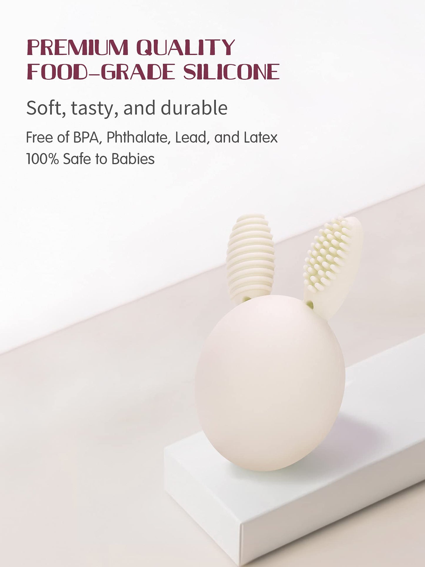 Bunny Eggy Teether Baby Teething Toy Rabbit Egg Rattle Toy Teething Pain Relief for Babies Boys Girls - Cream