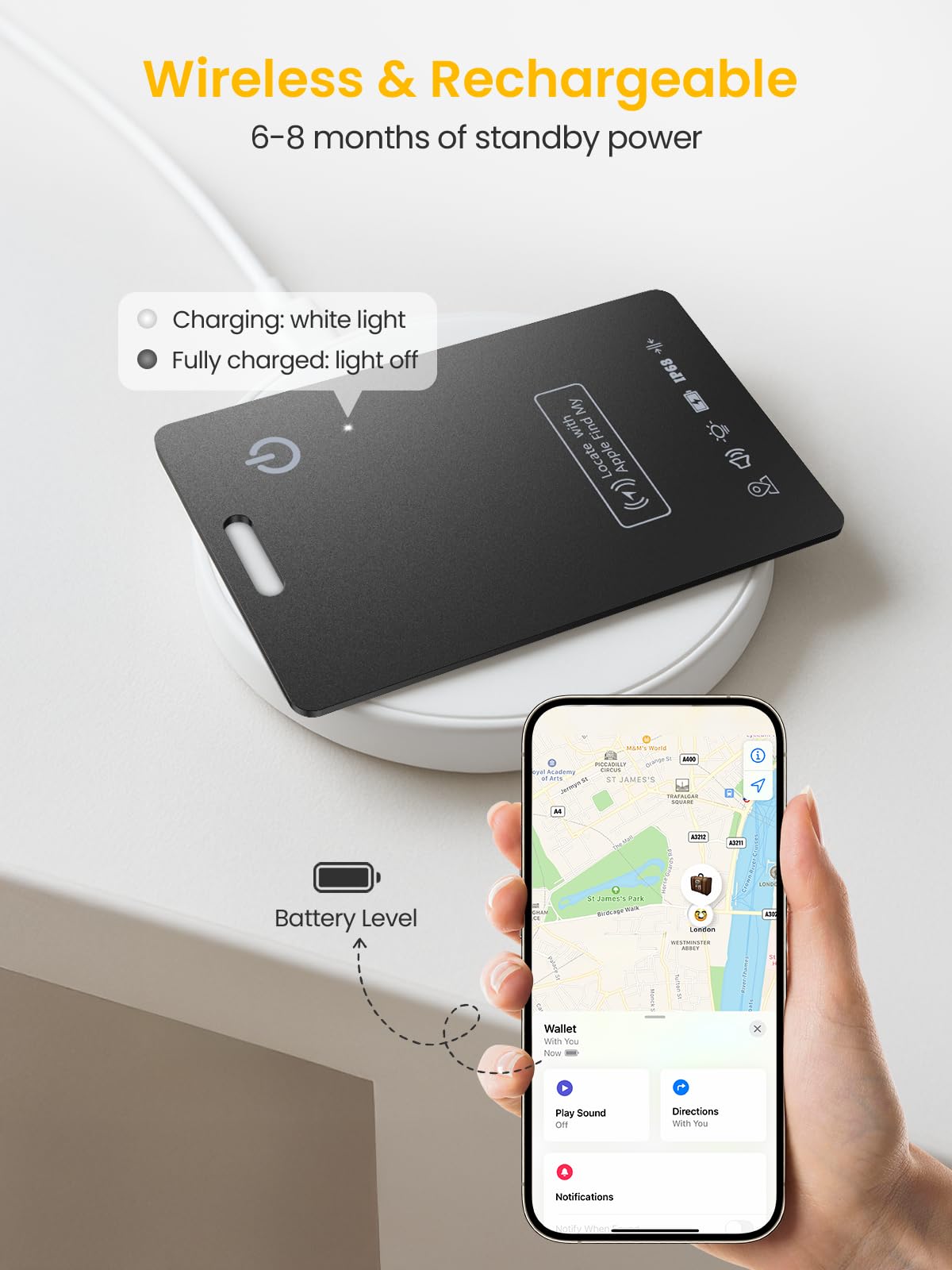 LOXP Wallet Tracker Card – Works with Apple Find My [Apple MFi Certified, iOS Only], Slim 1.65mm Bluetooth Item Finder, IP68 Waterproof, Wireless Rechargeable GPS Locator for Wallet, Keys & Luggage