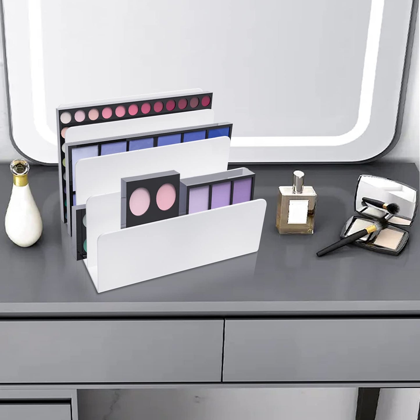 Carooyac White Acrylic File Organizer - 4 Sections Desk Holder Sorter for Office Supplies, Electronics, Notebooks and Mail