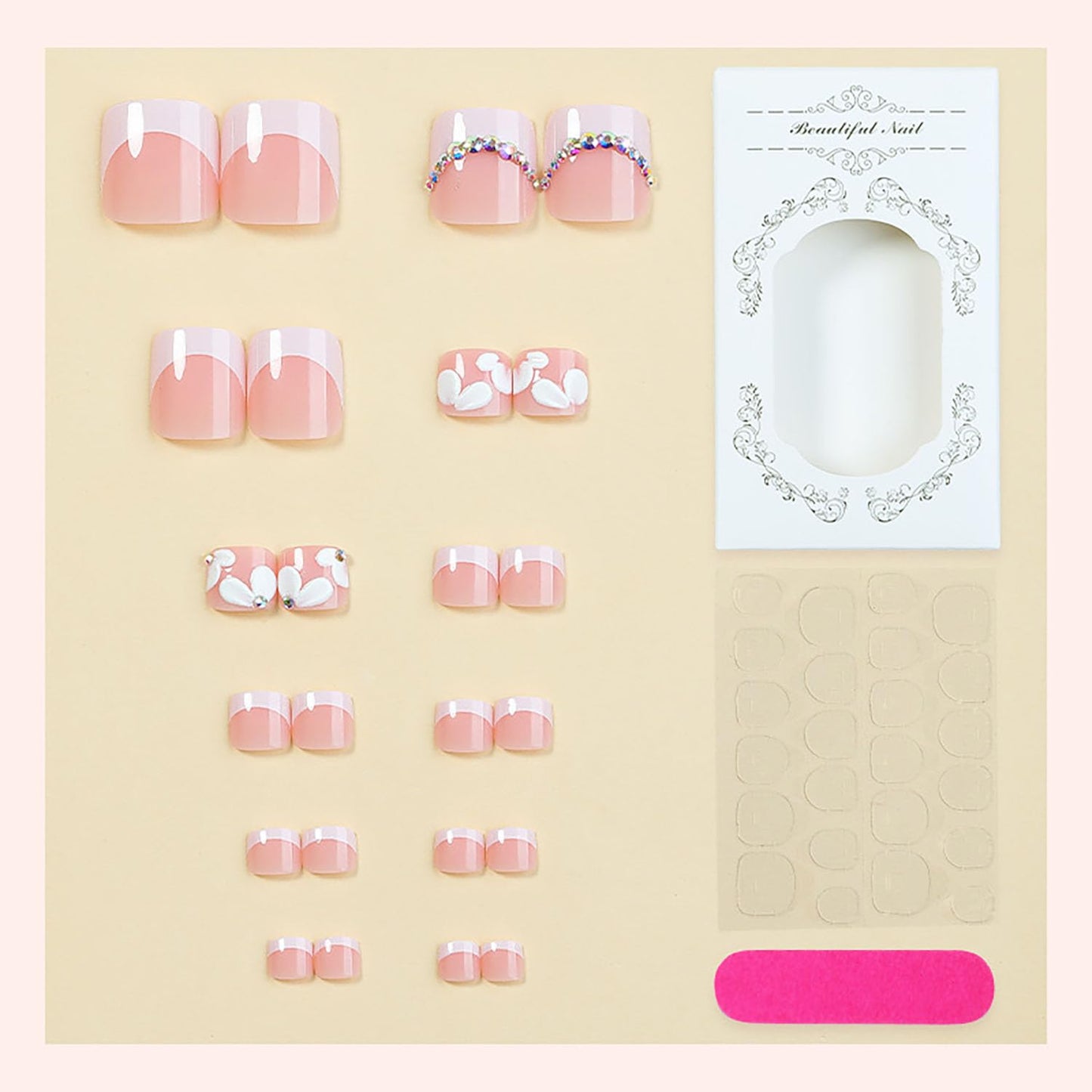 FIEONCIY Press on Toenails with Designs Acrylic Fake Nails for Toe Artificial False Nails with Charms Press on Toe Nails for Spring Summer Stick on Toenails for Women Girls(WSJ2546)