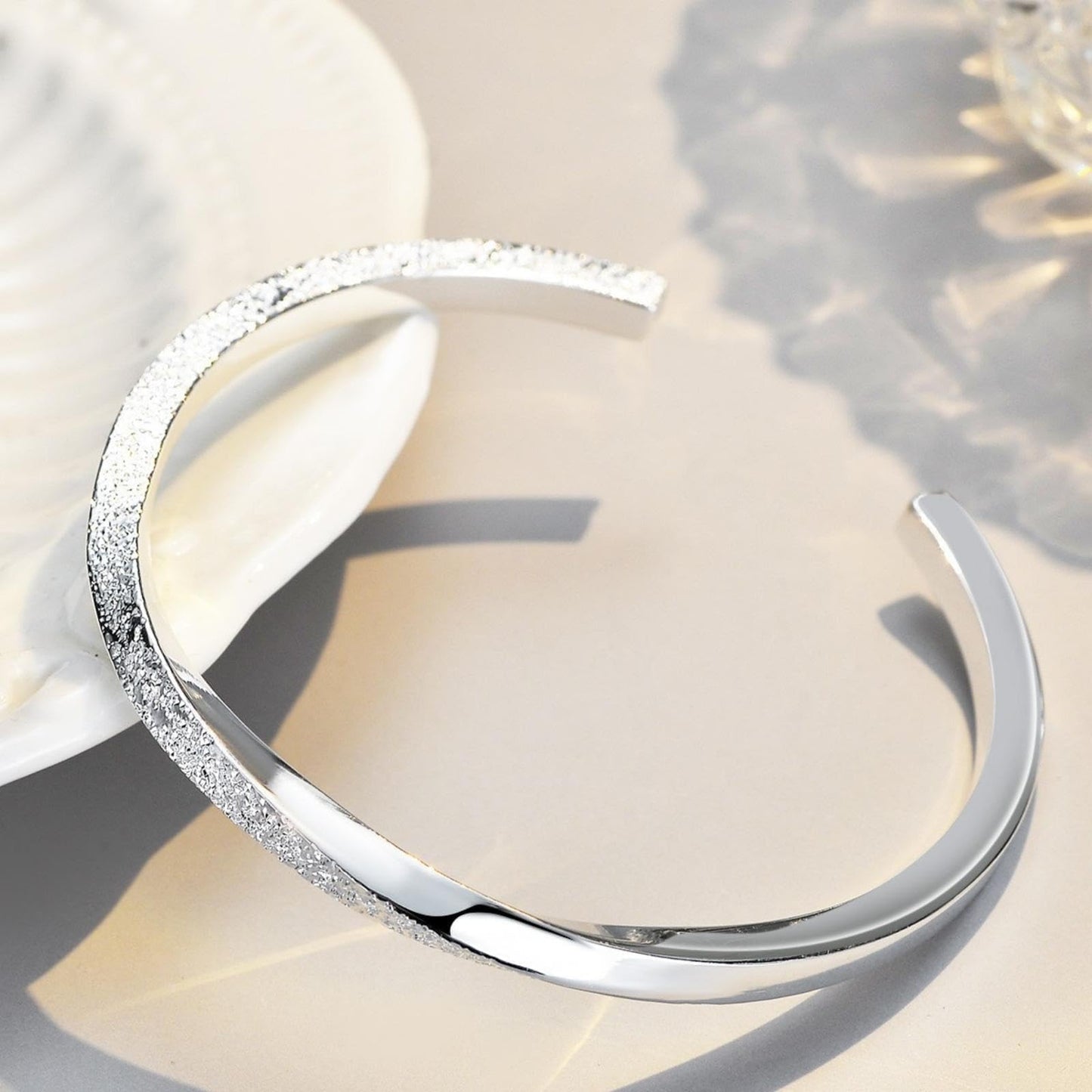 925 Silver Mobius Bangle Bracelets For Women Shiny Frosted Bracelets Adjustable Open Cuff Bangle For Women Exquisite Wrap Bangle Bracelets Jewelry Gifts for Birthday & Christmas