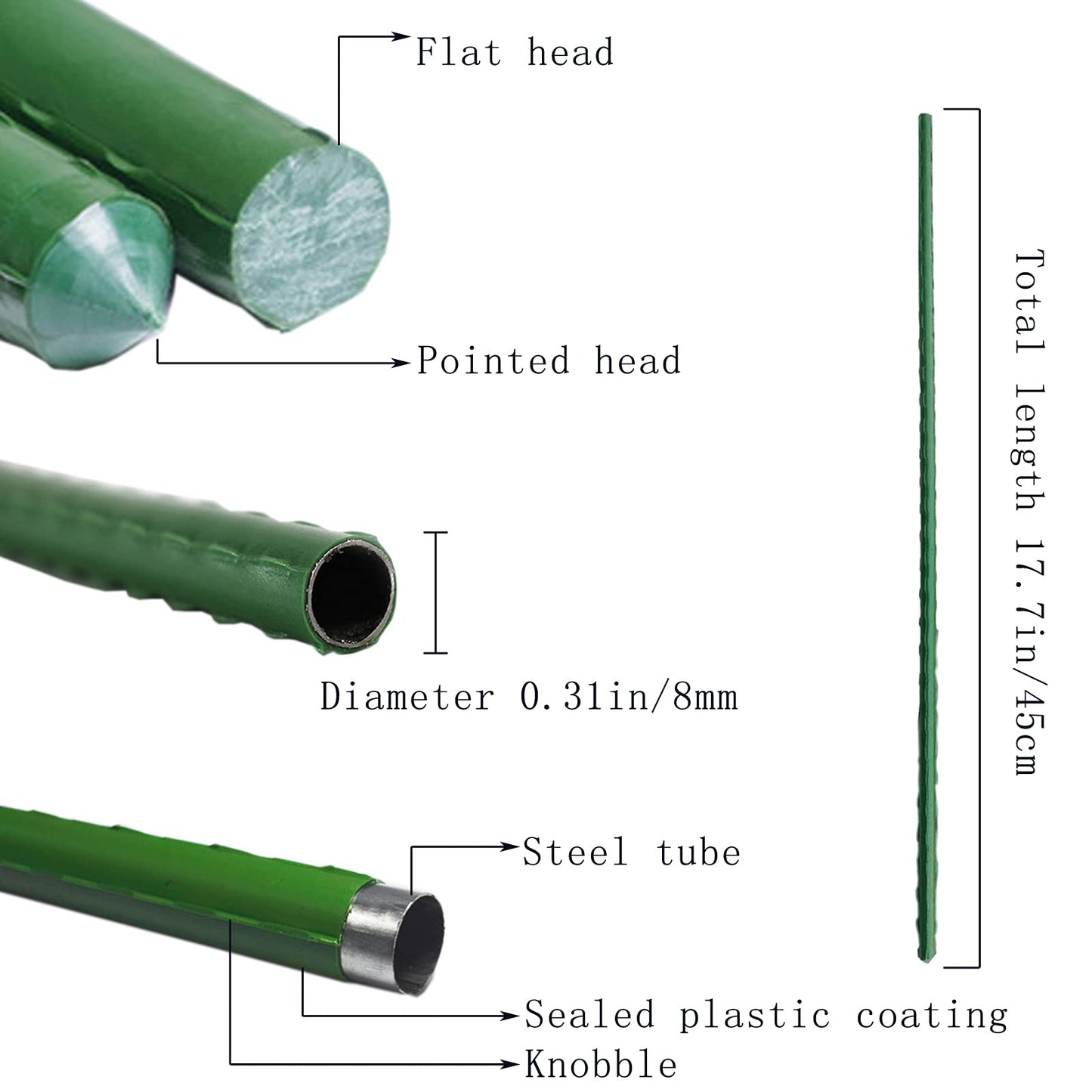 Arlai 45cm/1.48 Ft Garden Stakes, Plastic Coated Steel Plant Stakes Sturdy Tomato Stakes, Pack of 25