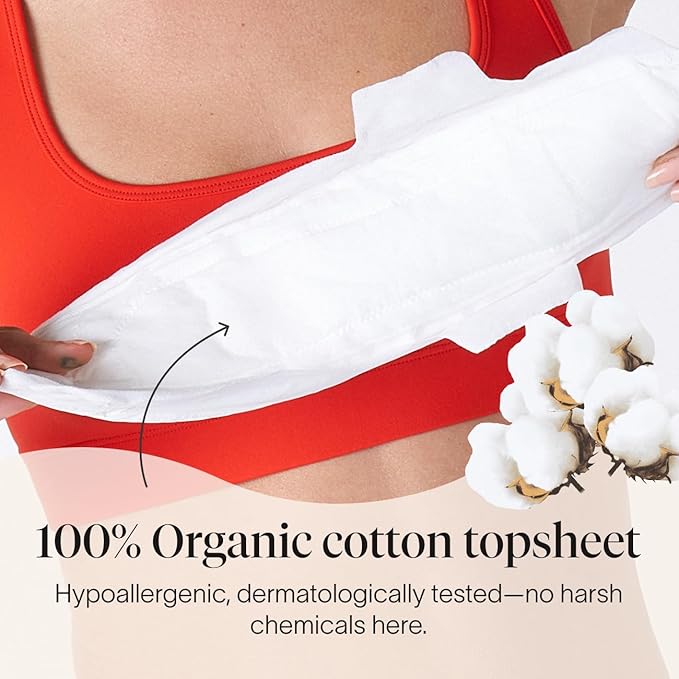 Cora 100% Organic Cotton Topsheet Pad | Ultra Thin Period Pads with Wings | Extra Heavy Overnight Absorbency | Unscented Ultra-Absorbent Sanitary Pads for Women (24 Count)