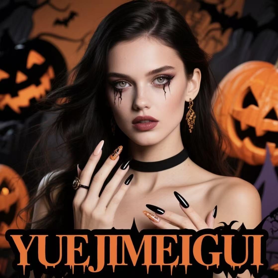 24Pcs Halloween Glitter French Tips Press on Nails Short Square Shaped Purple Fake Nails Horror Spider False Nails with White Spider Web Designs Halloween Acrylic Nails for Women DIY Manicure