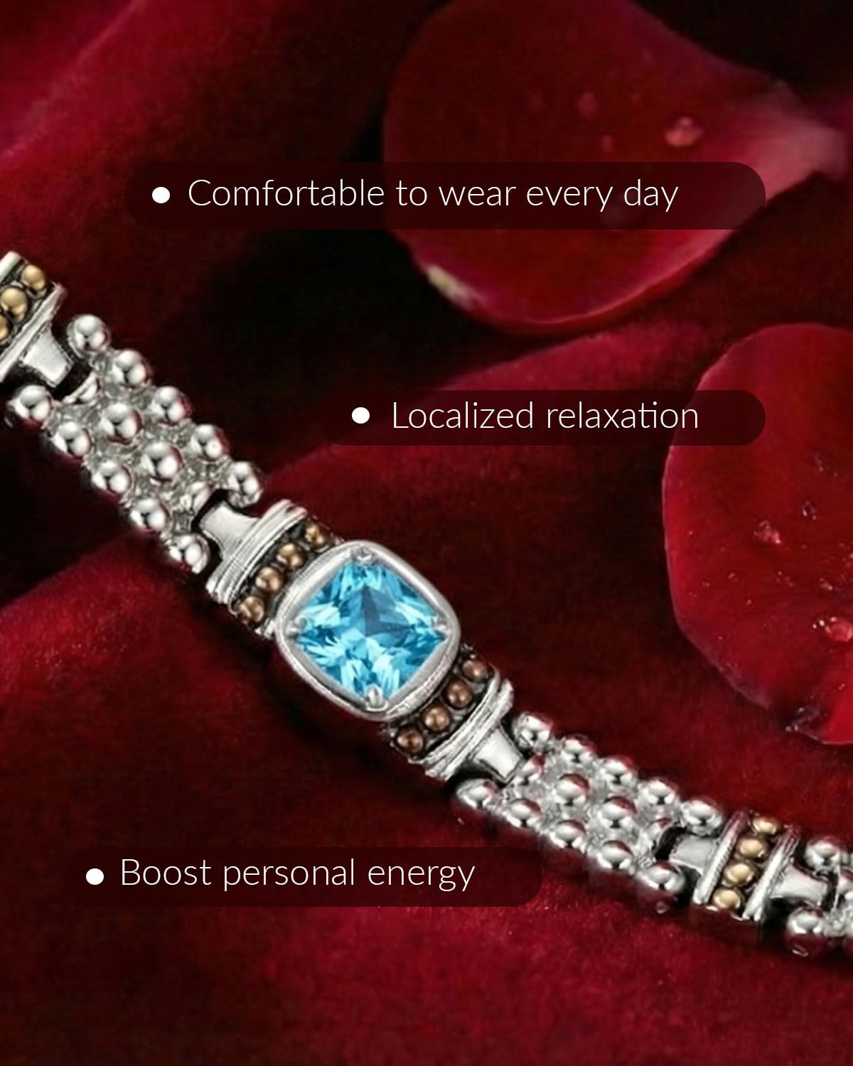 RainSo Women's Bracelet Enique Blue Gemstone Design Magnetic Bracelets for Women Wristband with 3 Smarter Buckle Adjustable with Gift Box