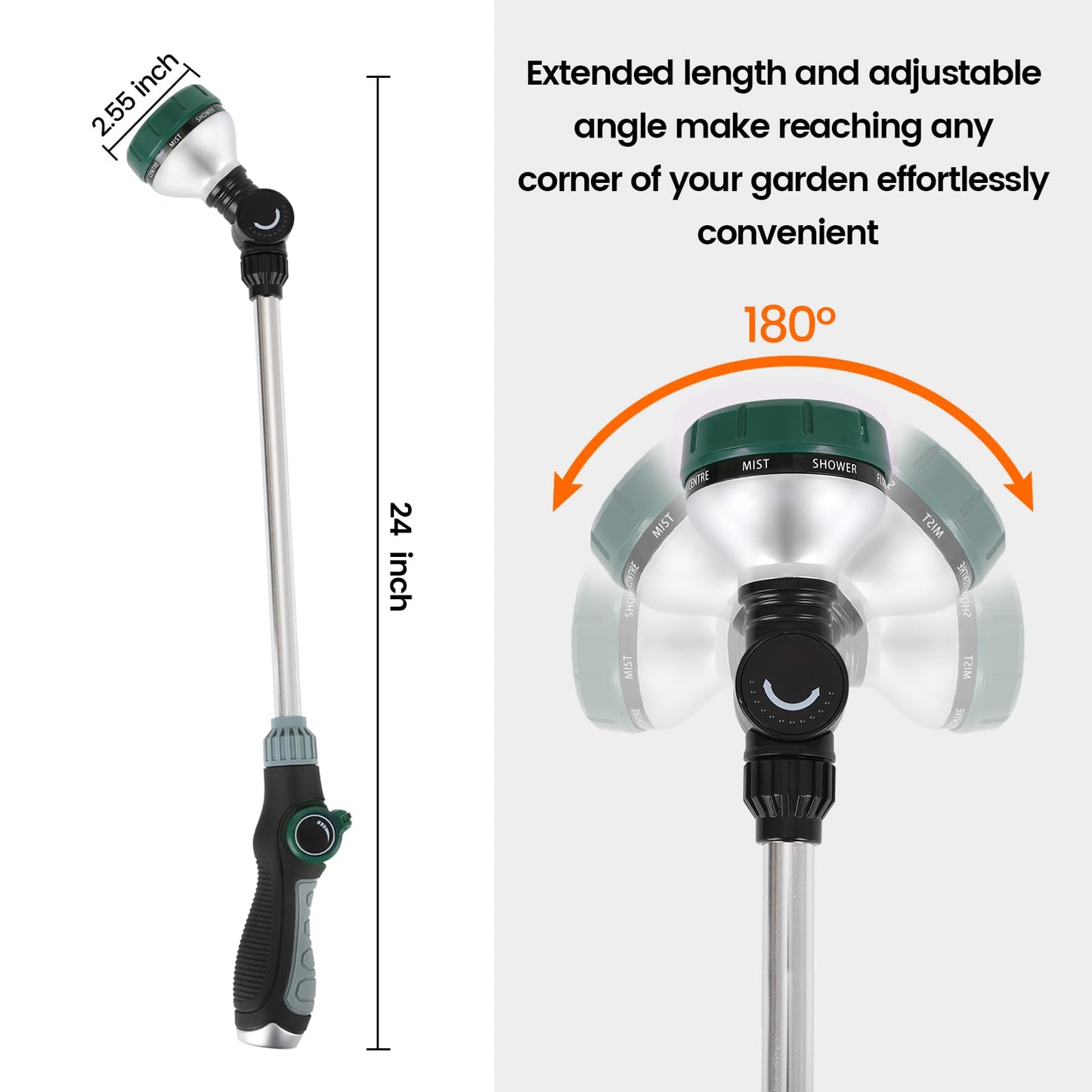 Seatern Watering Wand for Garden Hose, 24 Inch, 8 Spray Patterns, Garden Hose Nozzle with Thumb Flow Control, Adjustable Water Sprayer with Pivoting Head, Ideal for Hanging Baskets and Shrubs