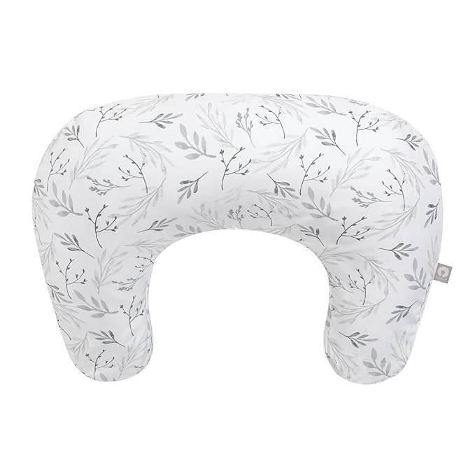 Boppy Nursing Pillow, Gray Gentle Leaves, Larger, More Supportive Pillow for Breastfeeding and Bottle Feeding; Firmer Fill, Higher Lift, Larger Area Than Original Nursing Pillow; JPMA Certified