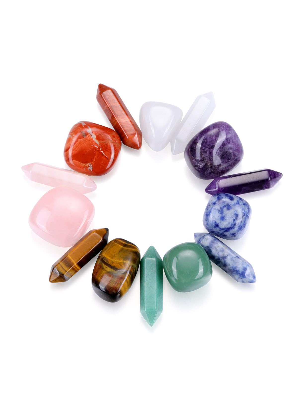 MANIFO Healing Crystals Stones Set in Box, Double Pointed Crystal Wand with 7 Chakra Tumble Stone for Chakra Meditation Christmas Gifts
