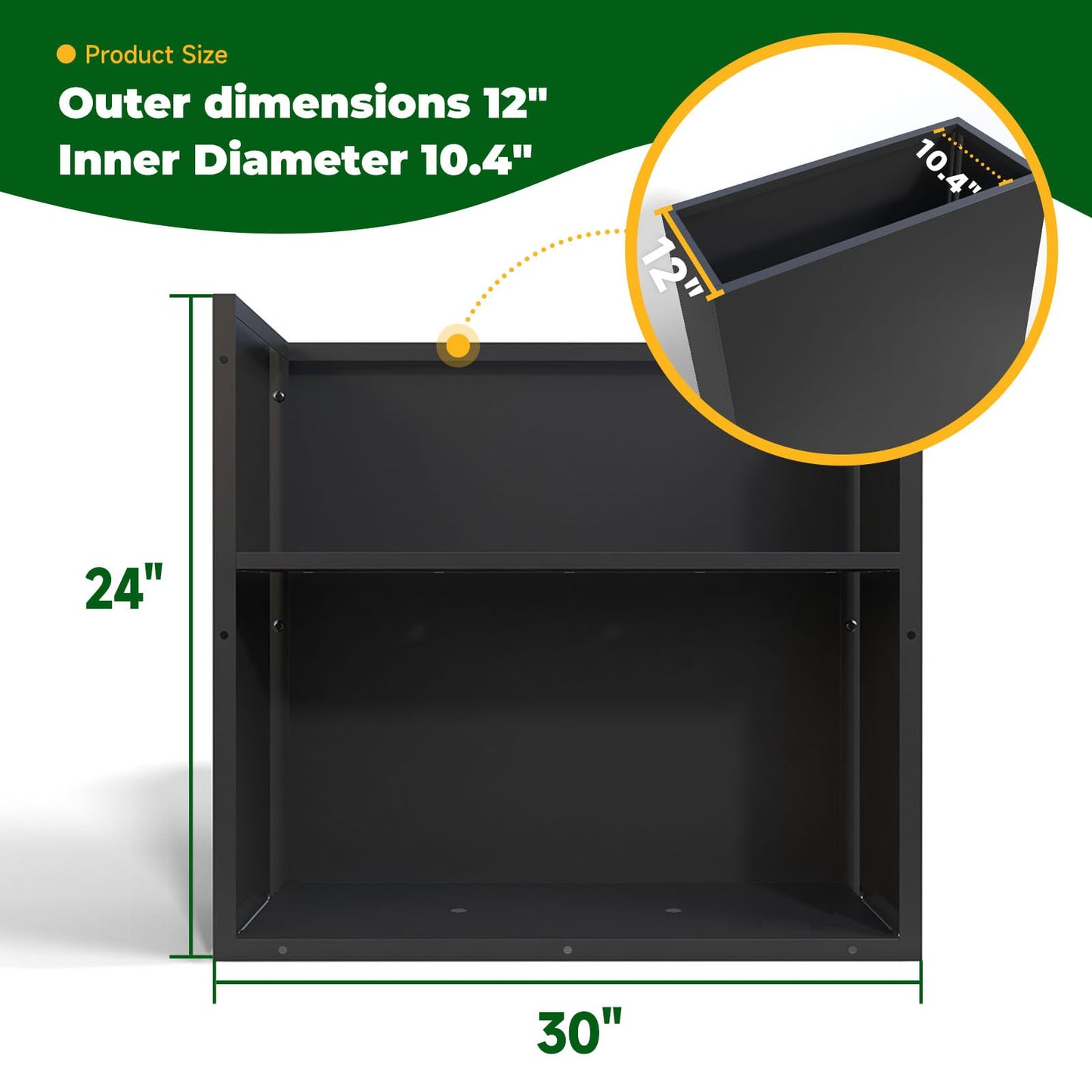 GZLVSOW Metal Rectangular Planter 30" L x 12" W x 24" H Tall Metal Planter Box with Removable Insert Shelf for Outdoor, Indoor, Garden (Black, 30 * 12 * 24)