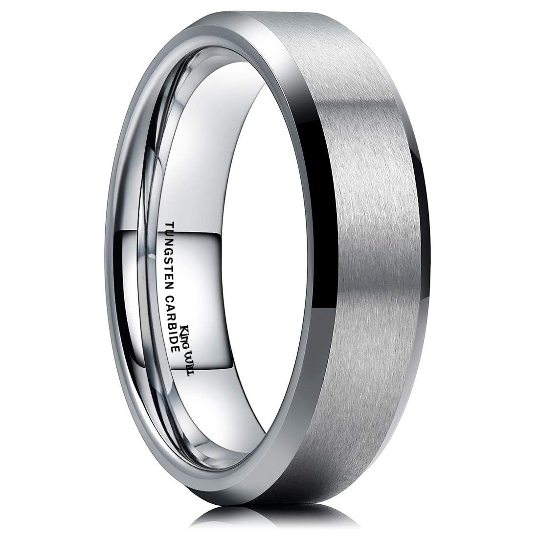 King Will 6mm Men's Silver Wedding Ring - Brushed Matte Surface, Beveled Polished Edge, Comfort Fit Size6