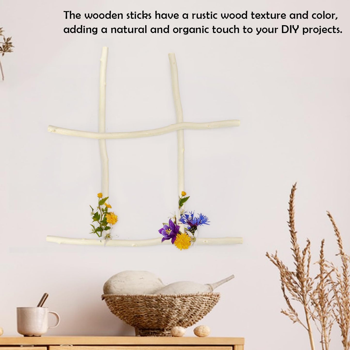 50Pcs Natural Twigs, Driftwood Branches, Unfinished Timber Rods for Model Making, Home Decor & Art Supplies (White 30CM)