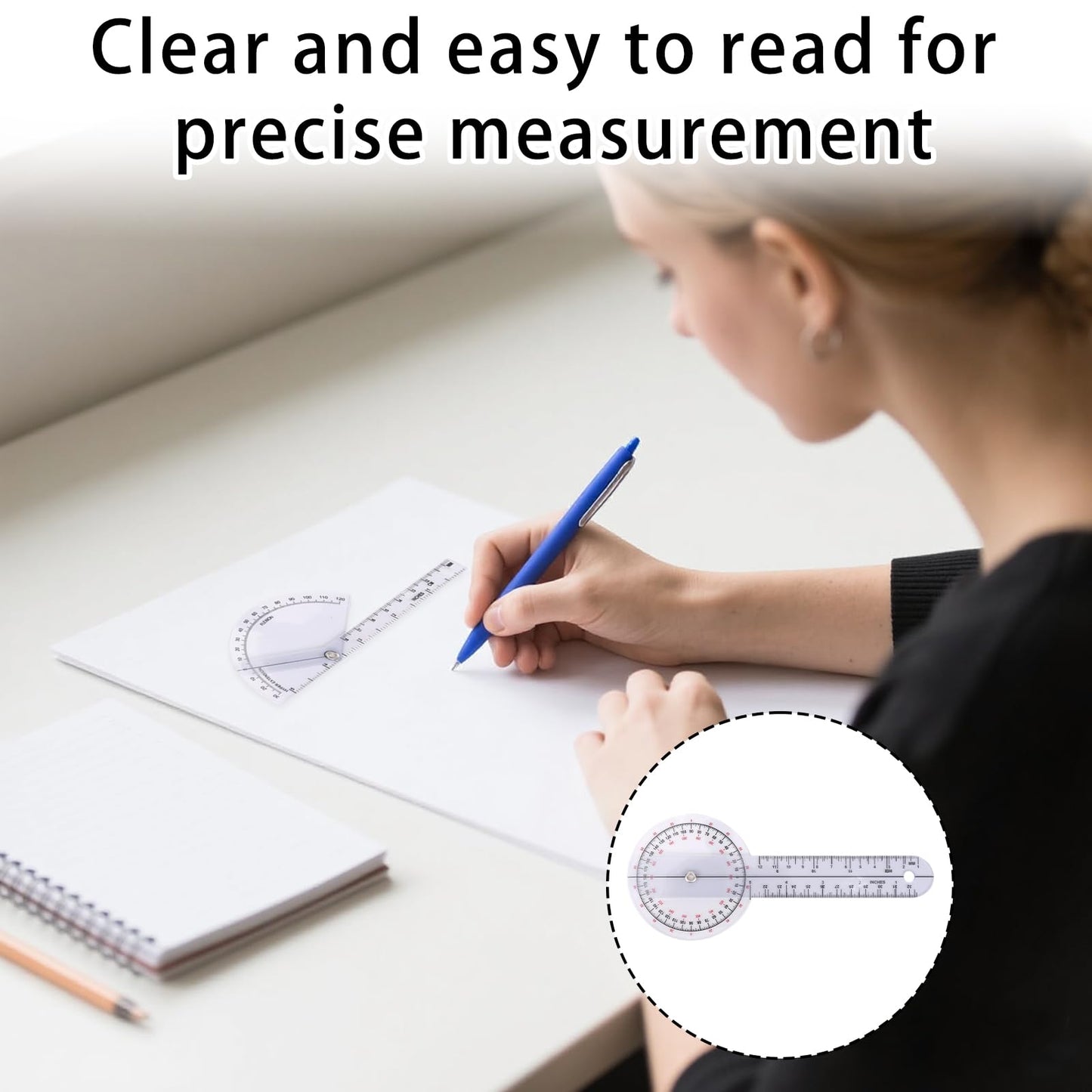 6pcs Goniometer Set, 360 Degree Transparent Finger Protractor 6/8/12 Inch Angle Ruler Measurement Tool for Physical