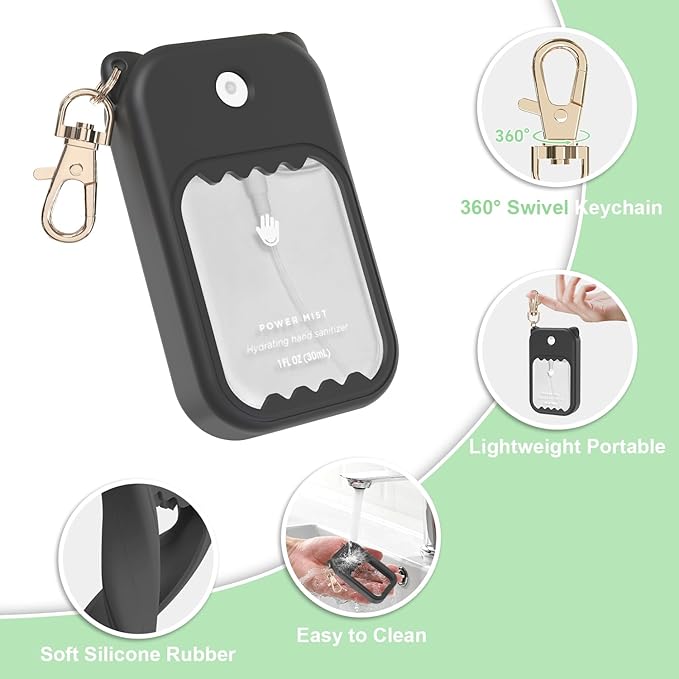 Hand Sanitizer Spray Case for Touchland Silicone Touchland Case Keychain Cute Hand Sanitizer Spray Holder Compatible with Touchland Power Mist Gentle Mist Glow Mist, Black
