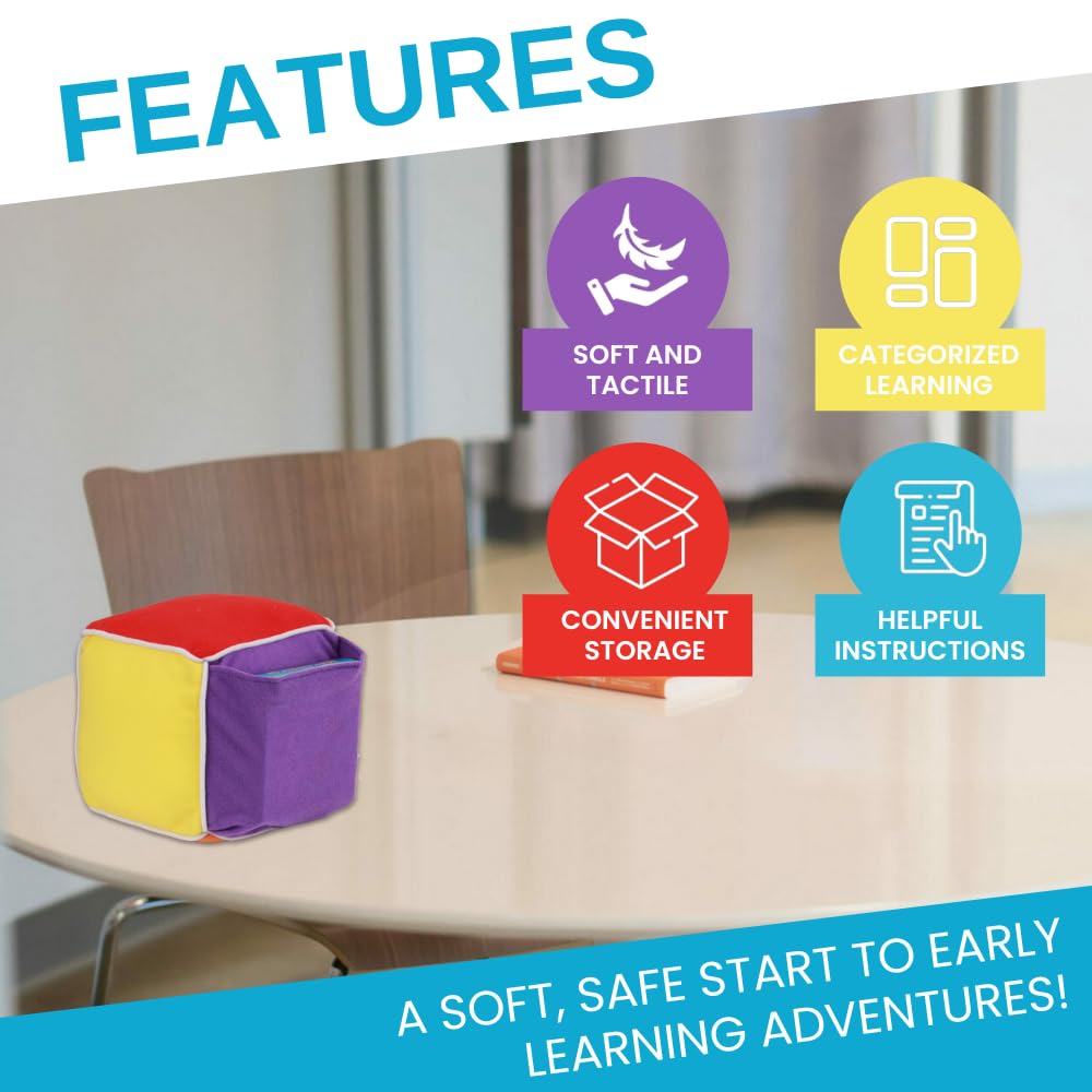 Thought-Spot Play & Learn Cube | Roll and Play Game for Toddlers | First Educational Game Ages 18+| Teaches Colors, Numbers, Letters, Emotions | Soft Cube with Activity Cards | Speech Therapy