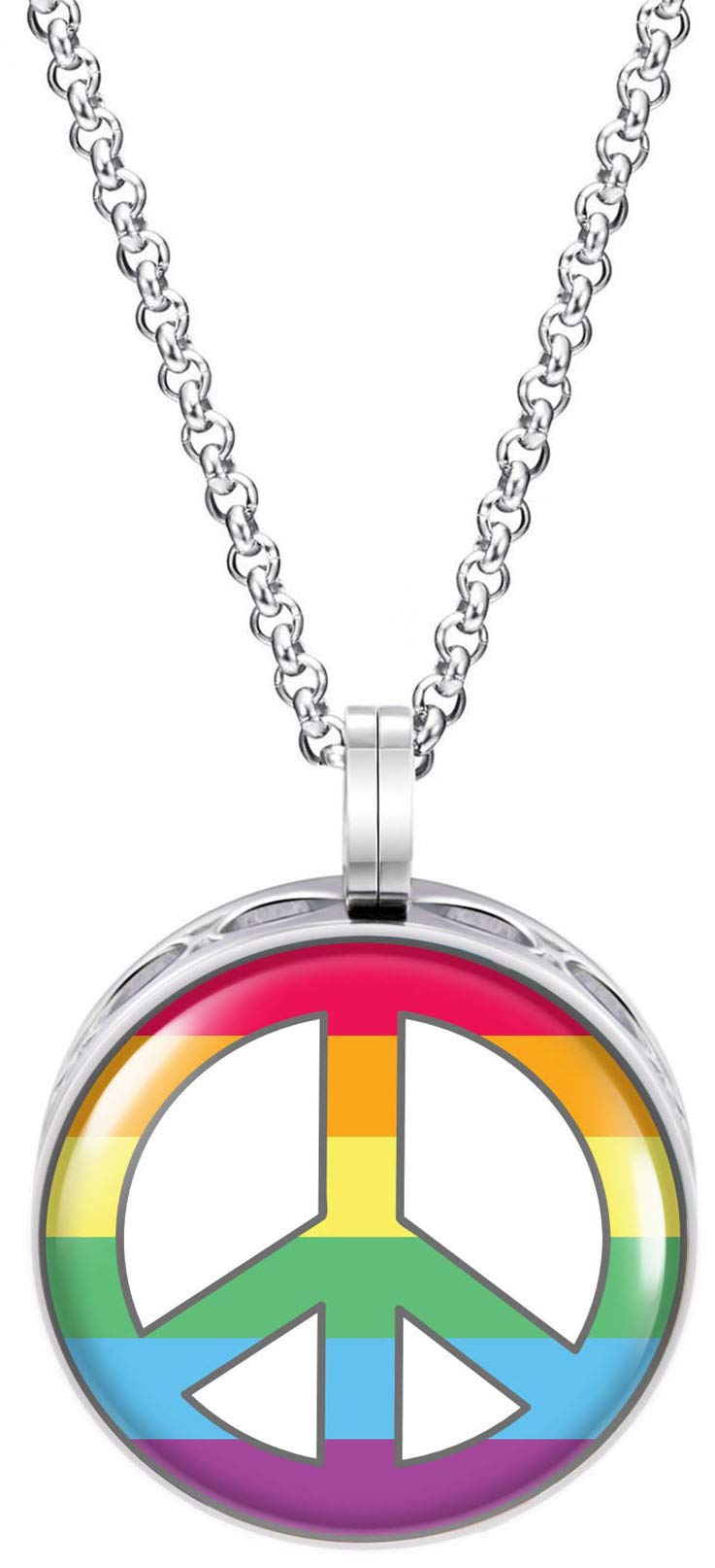Wild Essentials Rainbow Peace Sign Enamel Finish Essential Oil Diffuser Necklace Gift Set - Includes Aromatherapy Pendant, 24" Stainless Steel Chain, 8 Color Refill Pads