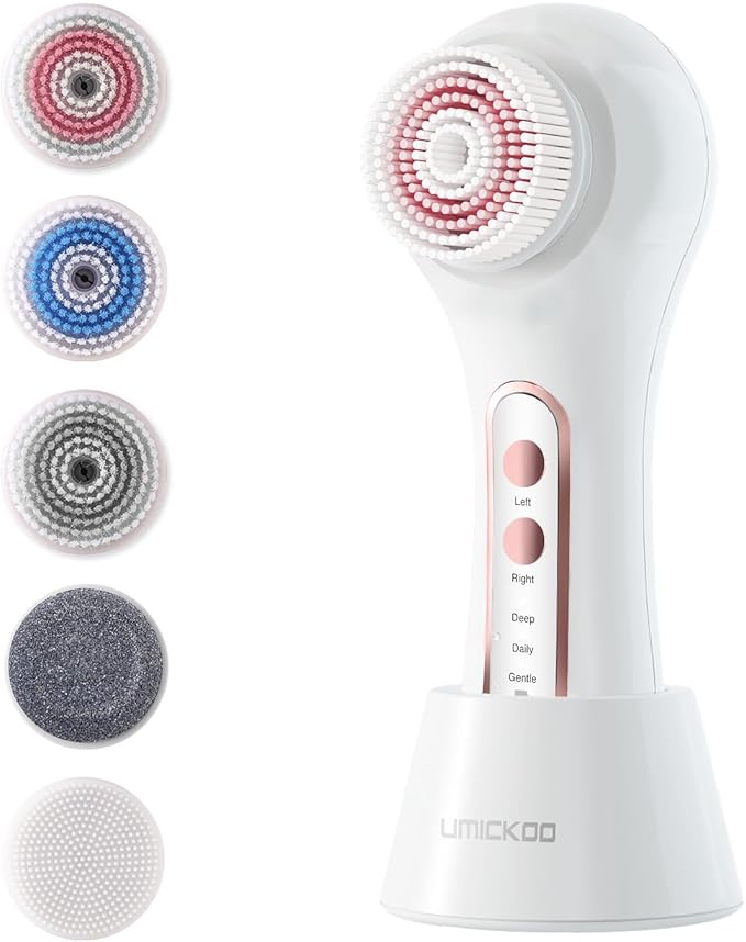 Face Scrubber Exfoliator,Facial Cleansing Brushes Rechargeable IPX7 Waterproof with 5 Brush Heads,Electric Face Spin Brush for Exfoliating, Massaging and Deep Cleansing (White)