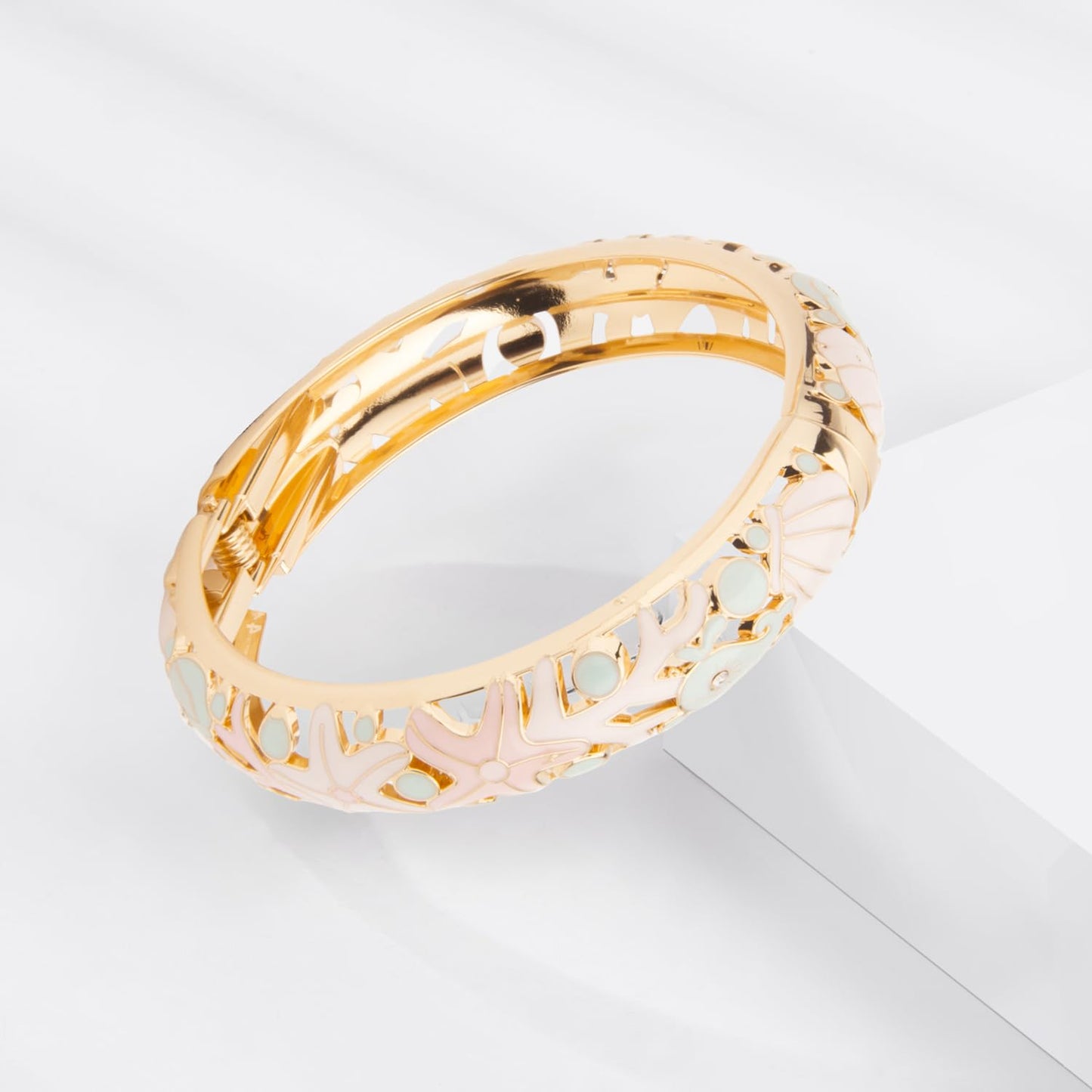 UJOY Bangles 5 Pcs Enamel Jewelry Set Rose Gold Flower Engraved Cloisonne Bracelets Pack in a Box 5PCS-88A