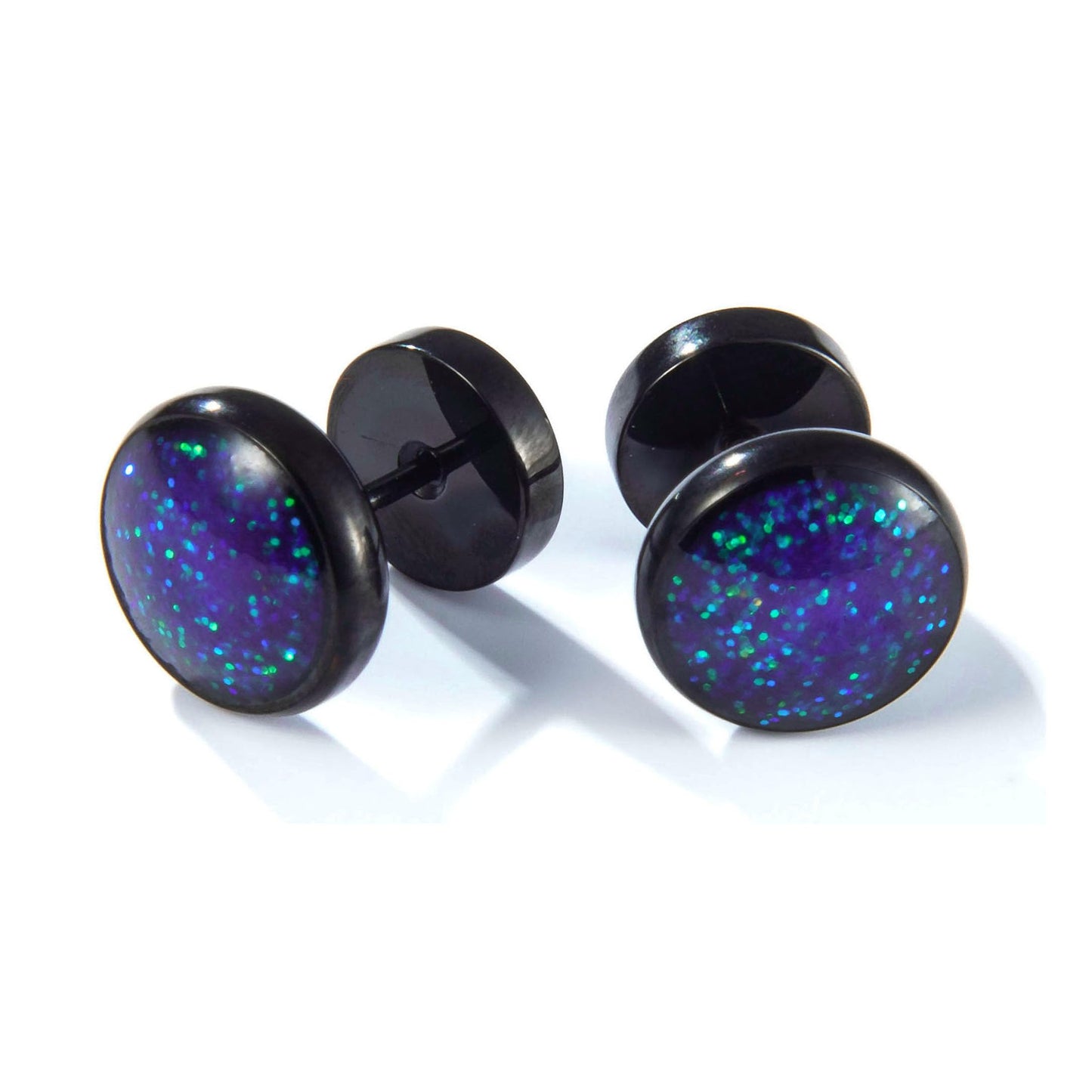 Surgical Stainless Steel Stud Earrings for Women Men Black Gold Plated Fluorescent Flat Back Hypoallergenic Earrings Suitable for Sensitive Ears