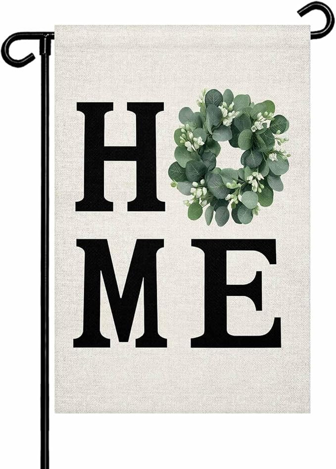 Home Green Eucalyptus Leaves Garland Garden Flags 12x18 Inch Double Sided Welcome Yard Flags for Outdoor Decor Retro Linen Yard Outside Seasonal Decoration