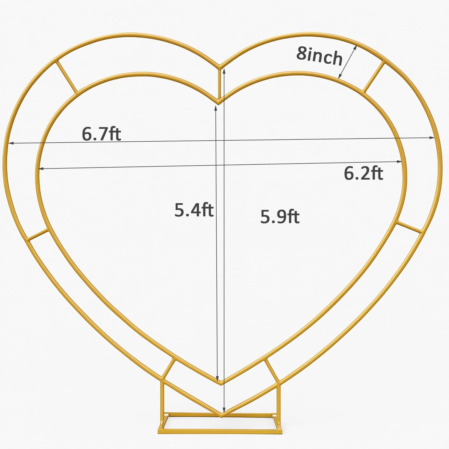 Heart Shaped Balloon Arch Stand for Proposal, 6.7FT Large Metal Heart Arch Frame for Wedding Backdrop, Love Flower Arch Decor for Engagement Party Display (Gold)