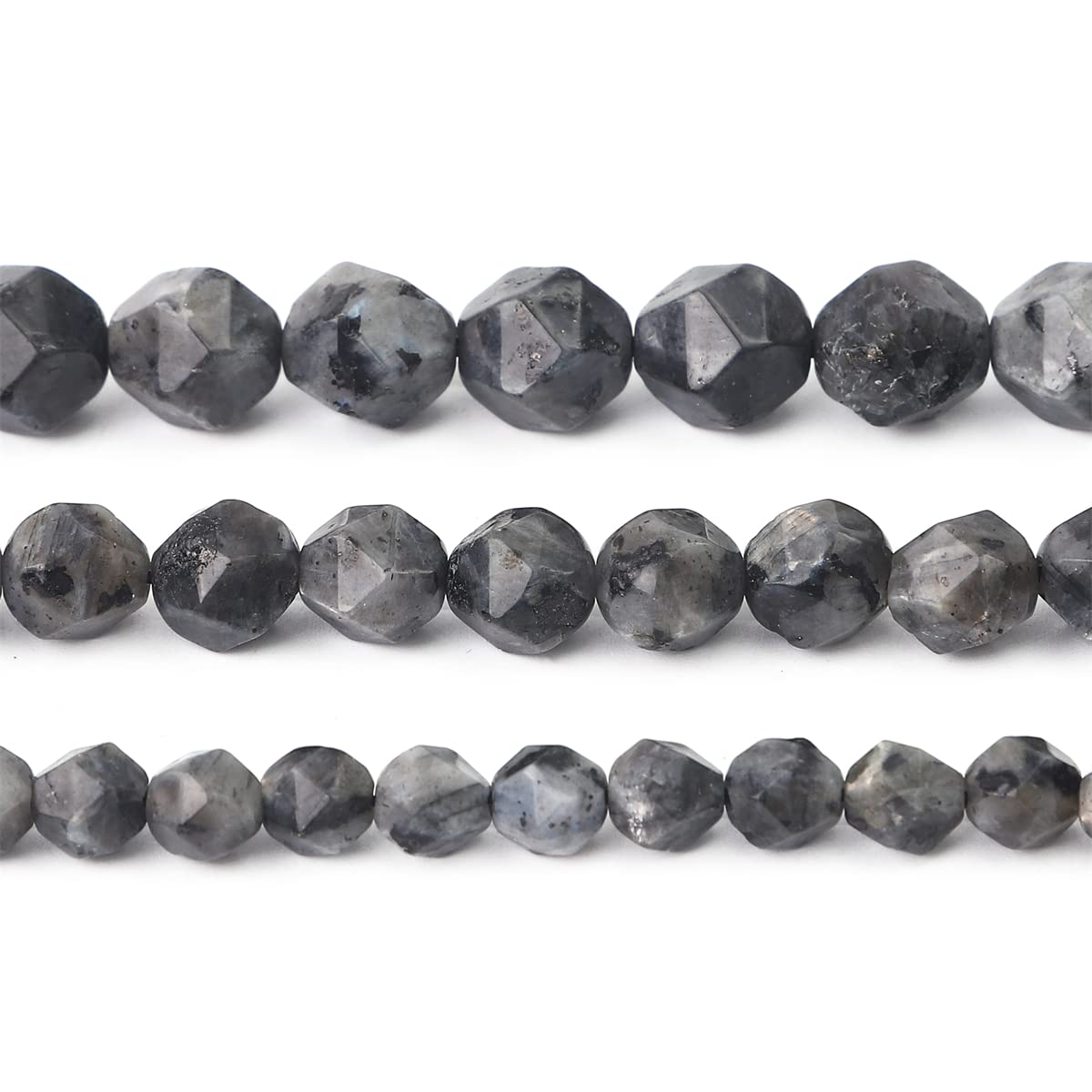 BEADIA Faceted Natural Black Spectrolite Stone Round Beads 8mm 36cm/Strand for Jewelry Making
