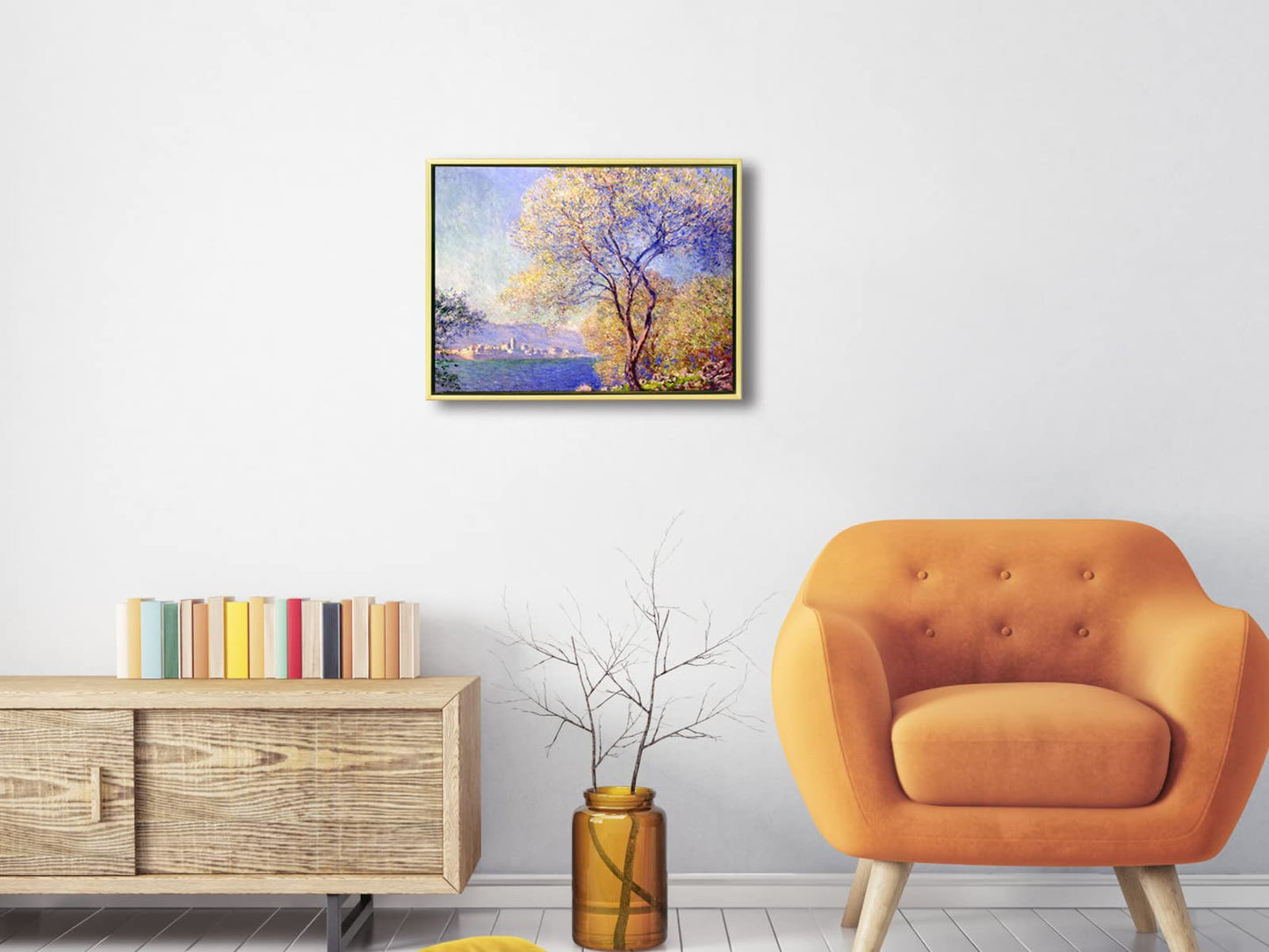 Wieco Art Framed Canvas Wall Art Antibes Seen from The Salis Garden 1988 by Claude Monet Paintings Reproduction Modern Canvas Prints on Canvas for Home Office Decorations