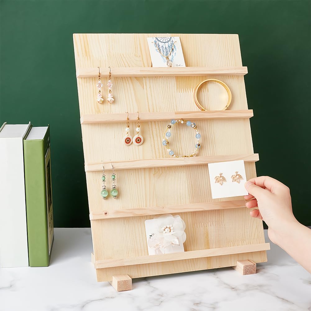 PH PandaHall 5-Tier Wood Earring Card Holder, Rustic Earring Display Stand Retail Jewelry Display Rack Portable Showcase With Slots For Selling Earring Craft Showing Exhibition Jewelry Storage