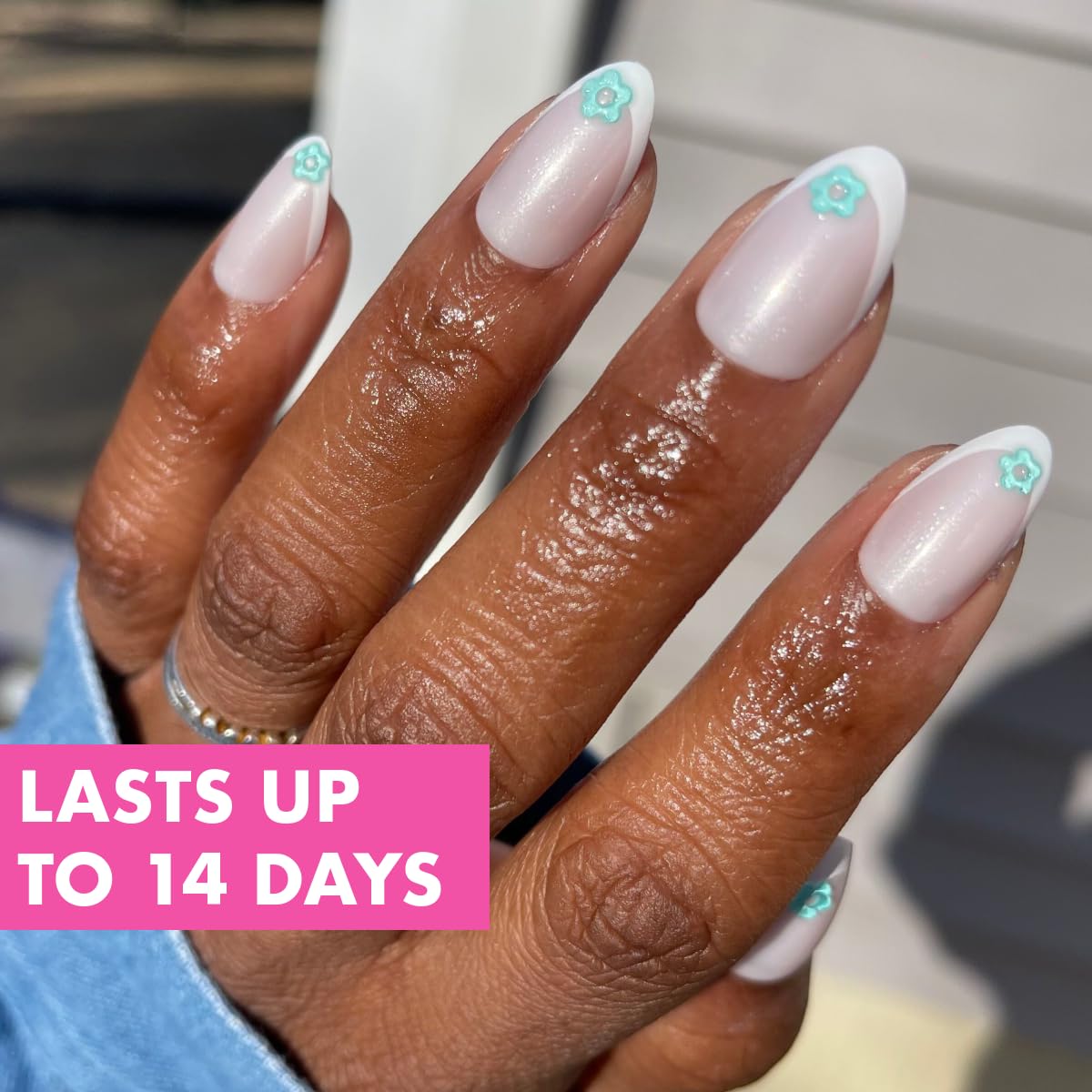 Olive & June Maximalist Instant Mani Press-On Nails (Glue) | 42 Fake Nails, 21 Sizes | Non-Toxic, Long-Lasting Big, Bold Gorgeous Realistic Look | Medium, Almond | Puffy Flower Chrome French