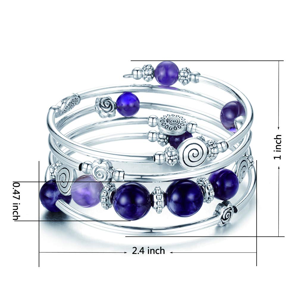 BULINLIN Bead Wrap Bangle Pearl Bracelet - Silver Metal Bracelet Gifts For Women(02-Purple)