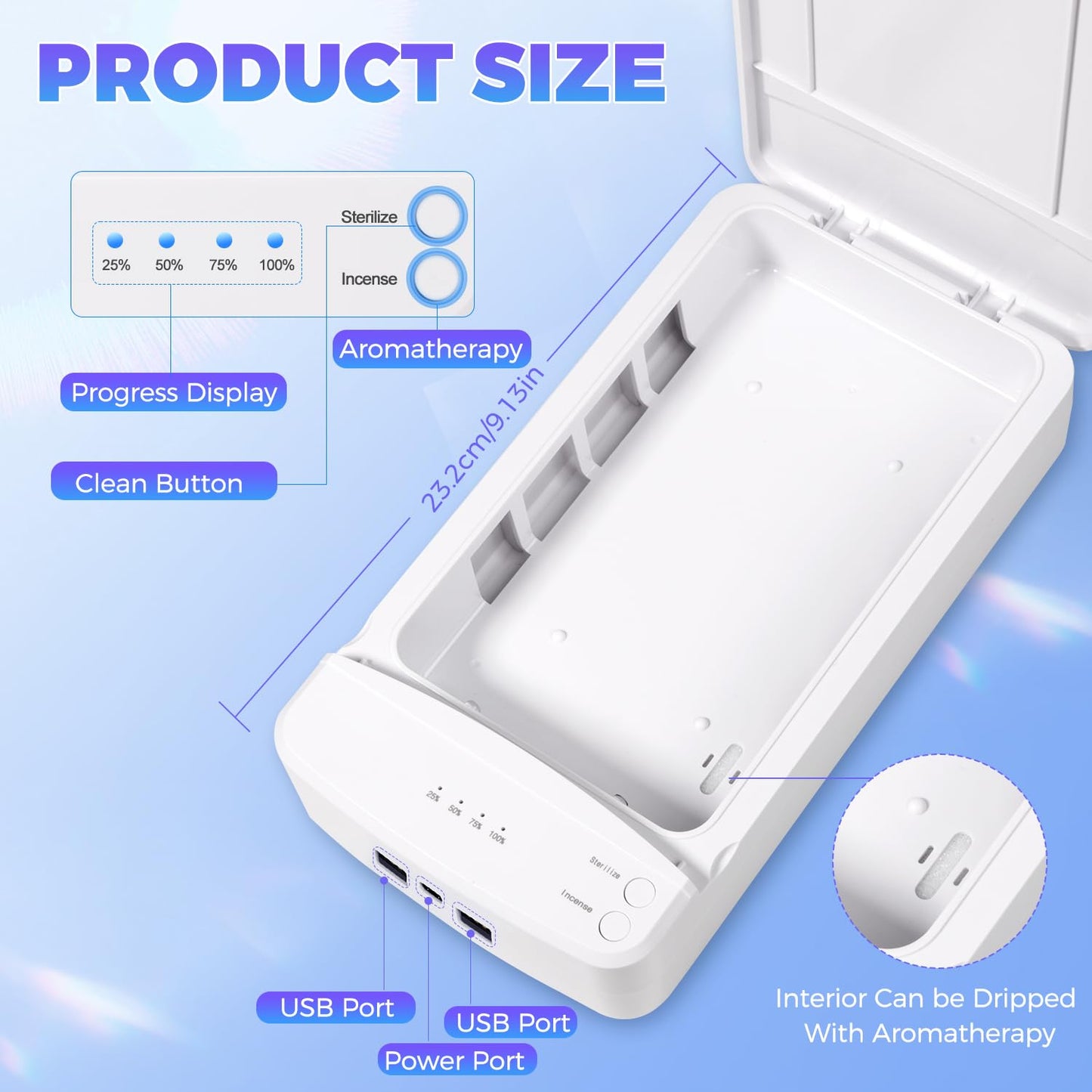 TAKIYA Nail Tool Cleaning with Blue Light, USB Portable Cleaner Machine, Nail Tips Art Tech Must Haves for Salon, Tweezers, Phone, Jewelry, Key, Watch, White
