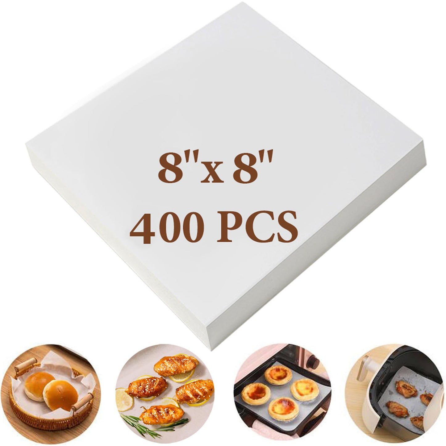 400Pcs 8x8 Inch Unbleached Parchment Paper Sheets, Heavy Duty Non Stick Precut Baking Paper, Greaseproof Half Sheet Liner for Cake Cookie Pastry Baking (8")