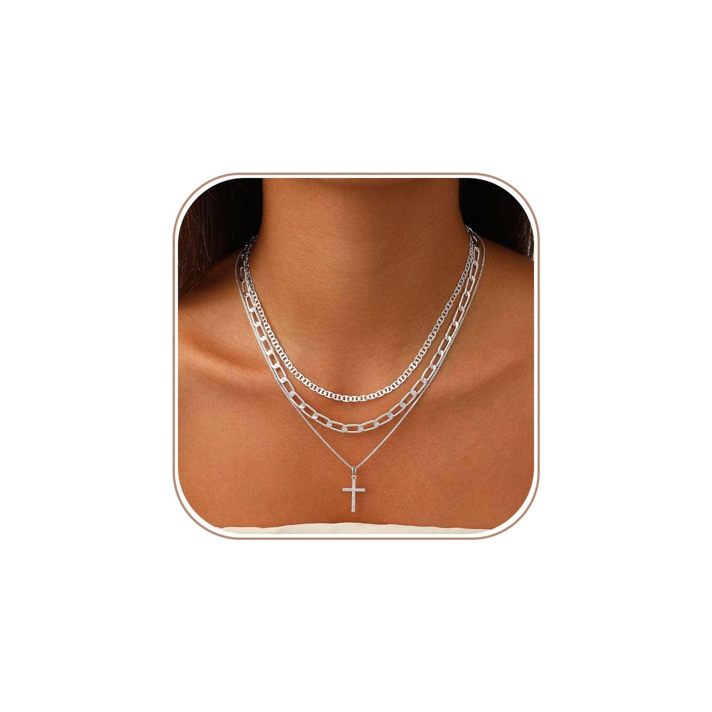 Nancomy Layered Gold Cross Necklaces for Women, Stack Stackable 14K Silver Plated Cubic Zirconia Pendant Necklace Set Dainty Choker Layering Necklaces for Women Faith Jewelry Religious Gift