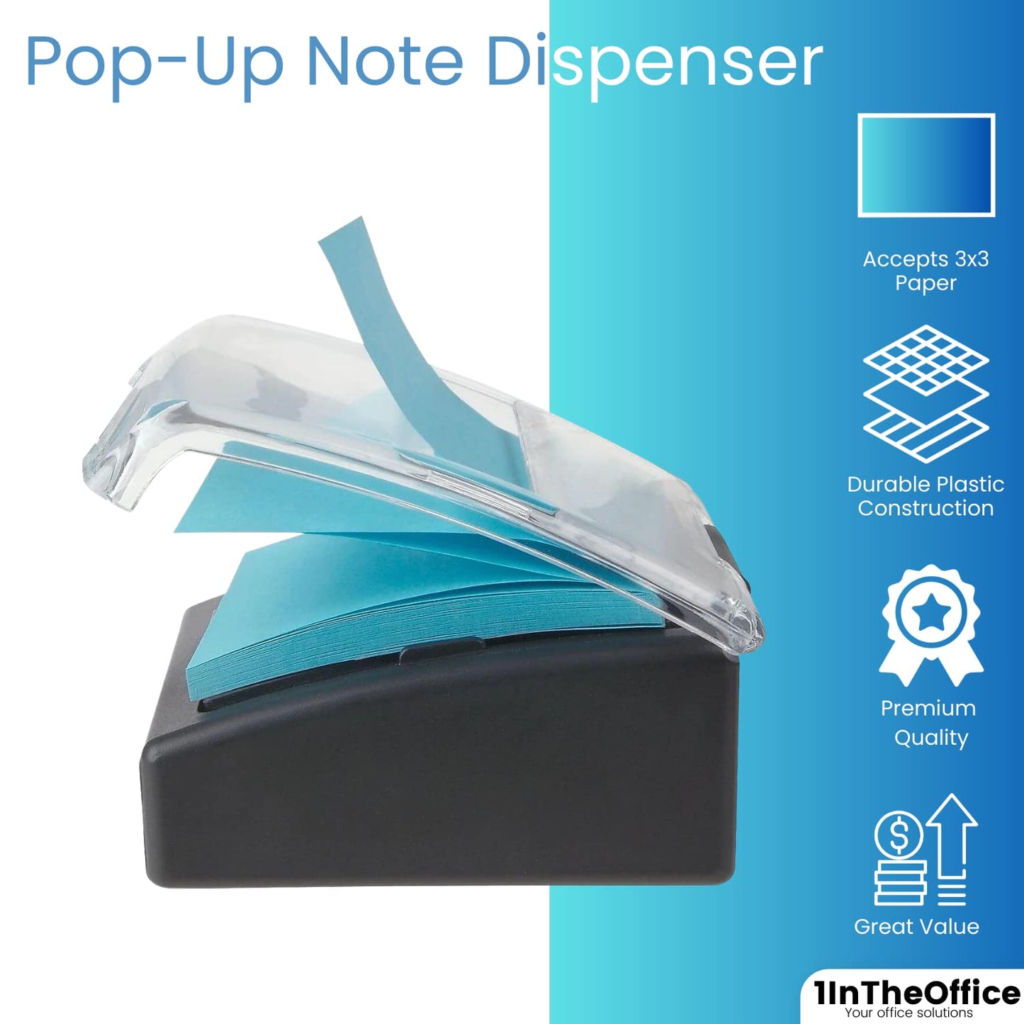1InTheOffice Pop-Up Note Dispenser, Sticky Note Dispenser, Self-Stick Note Pad Holders, 3x3, Black, 1 Pack
