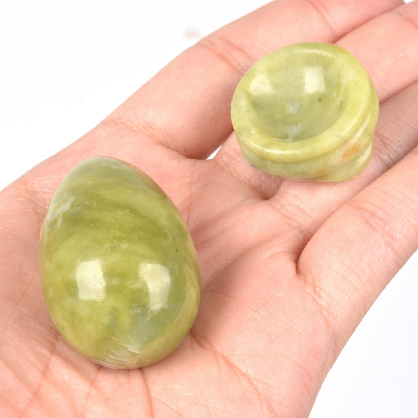Justinstones Natural Multi-Color Nephrite Gemstone Egg Crystal Healing Chakra Meditation Home Office Decor Stone with Stone Stand