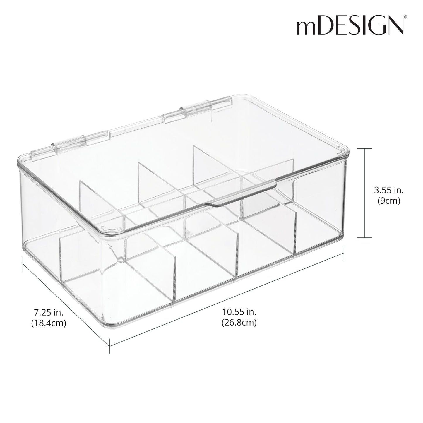 mDesign Plastic First Aid Kit Storage Box with Clear Top Lid for Bathroom, Kitchen, Cabinet, Closet, Drawer - Organizes Medicine, Ointments, Adhesive Bandages, Dental, 8 Divided Sections - Clear
