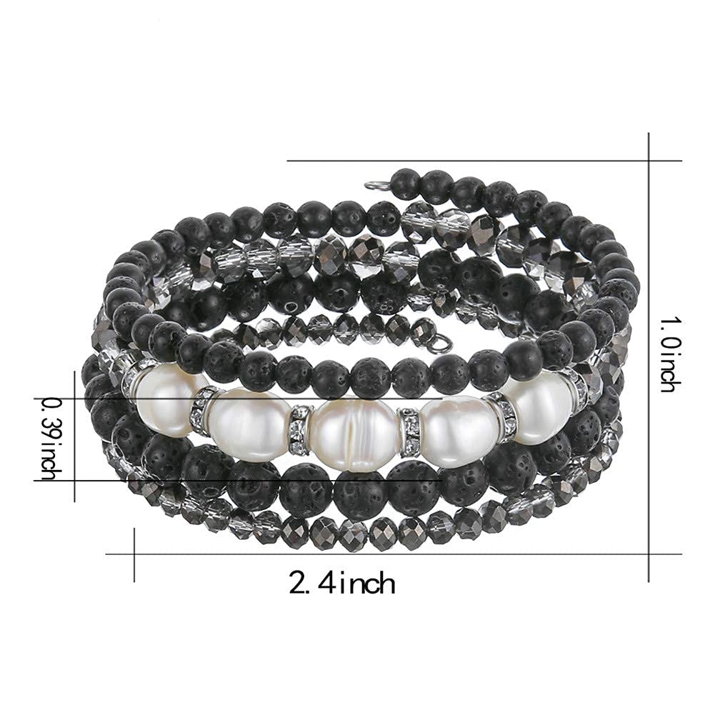 Beaded Freshwater Pearl Chakra Bracelet - Multi Strand Wrap Bracelet with Natural Crystal Agate Beads, Birthday Gifts for Women(29-Lava)