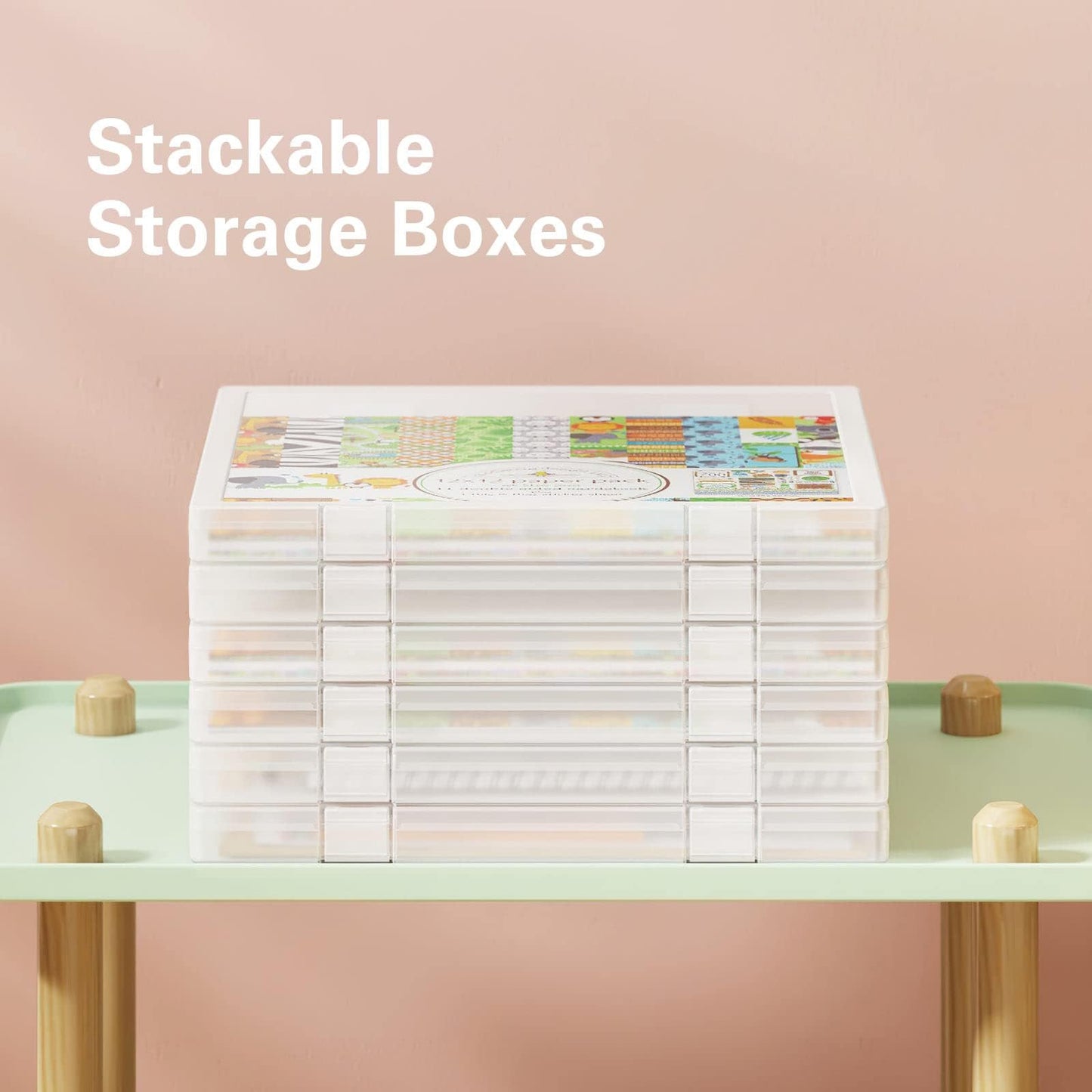 iBune 6-Pack Craft Organizers and Storage, Art Supply Organizer with Secure Lid, Clear Stackable Plastic Storage for Puzzle, Board Game, Photo, 12 x12 Paper, Inner Size 12.2" x 12.2" x 0.85"