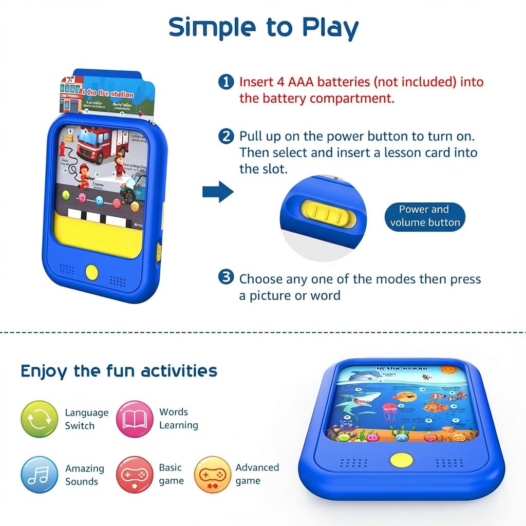 Qiaojoy Kids Learning Tablet Educational Learning Pad for Toddlers 2-5 to Learn Alphabets, Numbers, Foods, Time, Music, Talking Cards for Toddlers，Learning Educational Toy Kids Gifts