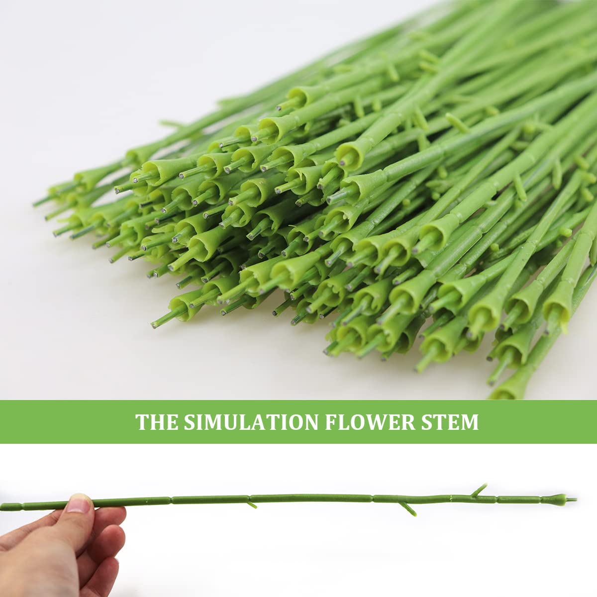 YOLUFER 100Pcs Floral Wire Stems Plastic Artificial Flower for Craft Floral Green Stem Wire DIY Craft Bouquet Making Floral Arrangement Tools