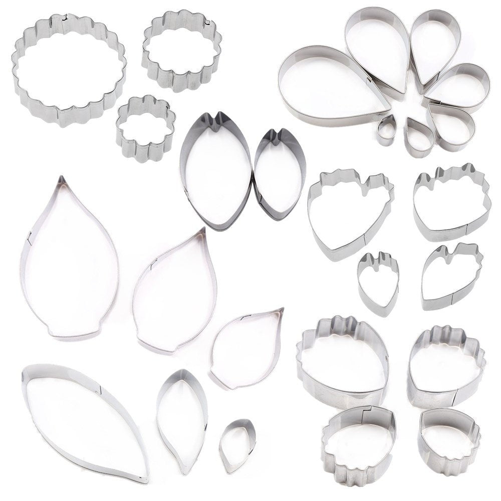 26Pcs Stainless Steel Gum Paste Flower and Leaf Cutter Set Fondant Flower Cookie Cutter Sugarcraft Making Tool for Wedding,Birthday Cake Decorating