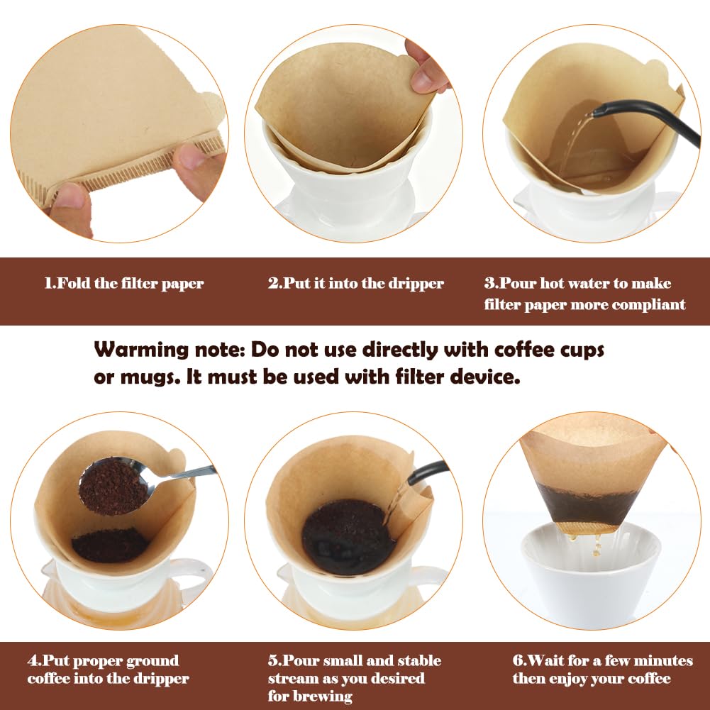 YQL 400 Count Coffee Filters, #2 Natural Brown Cone Filter Paper Compatible with Pour Over Drippers & Coffee Makers, Unbleached Disposable U-Shaped Filters, Clean Taste & Strong Design
