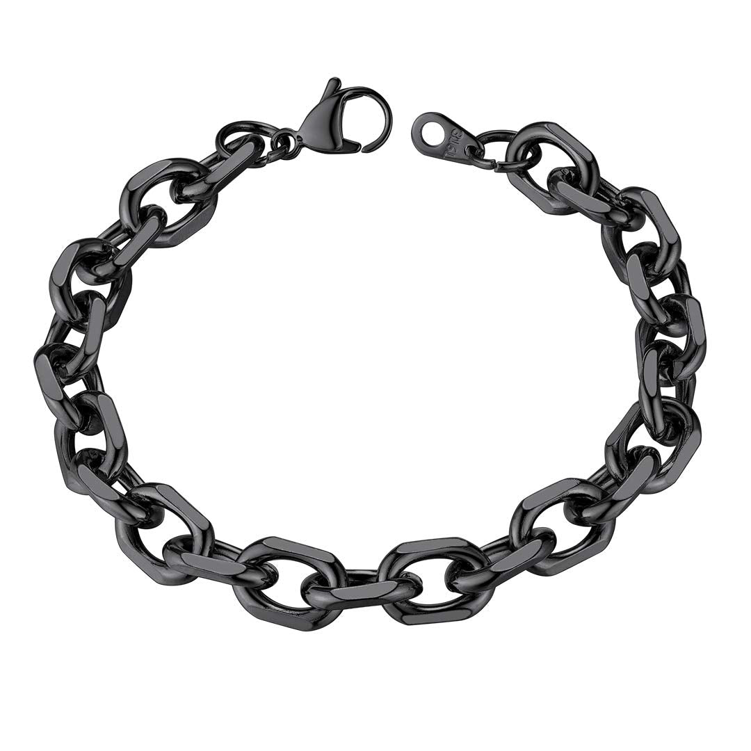 ChainsHouse Rolo Link Bracelet Black 9mm 7.5 inch Stainless Steel Bracelet for Men Women
