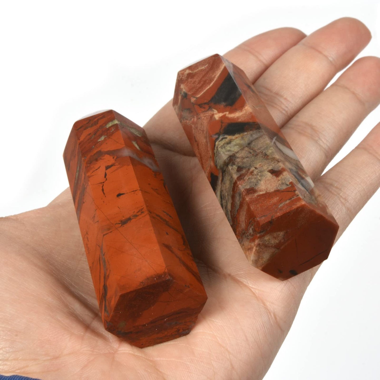 Large Red Flame Jasper Gemstone Crystal Pointed Hexagonal Tower Reiki Chakra Faceted Prism Wand Stone Home Decor