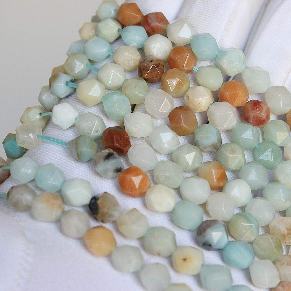 MJDCB Best Sellers Natural Stone Beads Faceted Polygon Amazonite Crystal Energy Stone Healing Power for Jewelry Making(8mm)