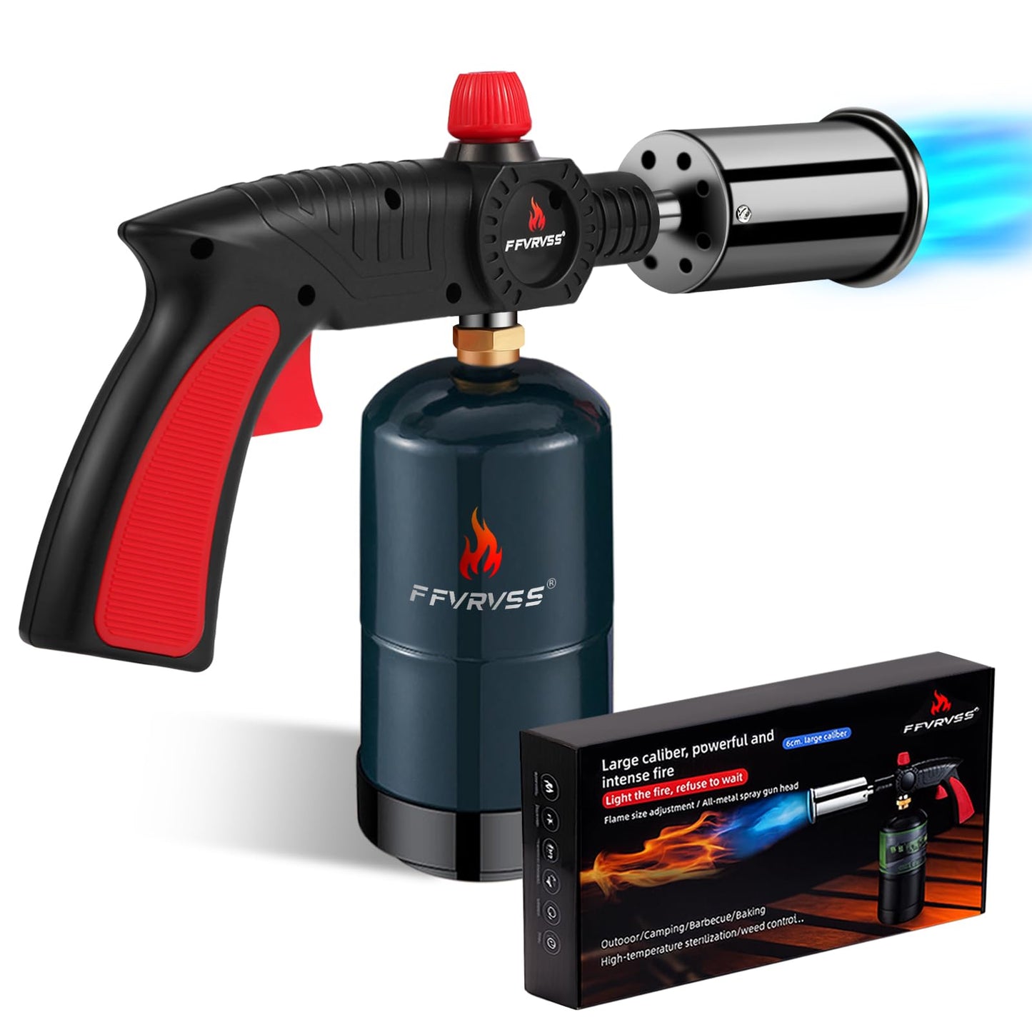 Powerful Grill & Cooking Propane Torch, flame thrower gun, Kitchen Cooking Torch, Sous Vide, Campfire Starter, Adjustable Wood Torch Burner for Searing Steak, BBQ, Welding（Propane Tank Not Included）