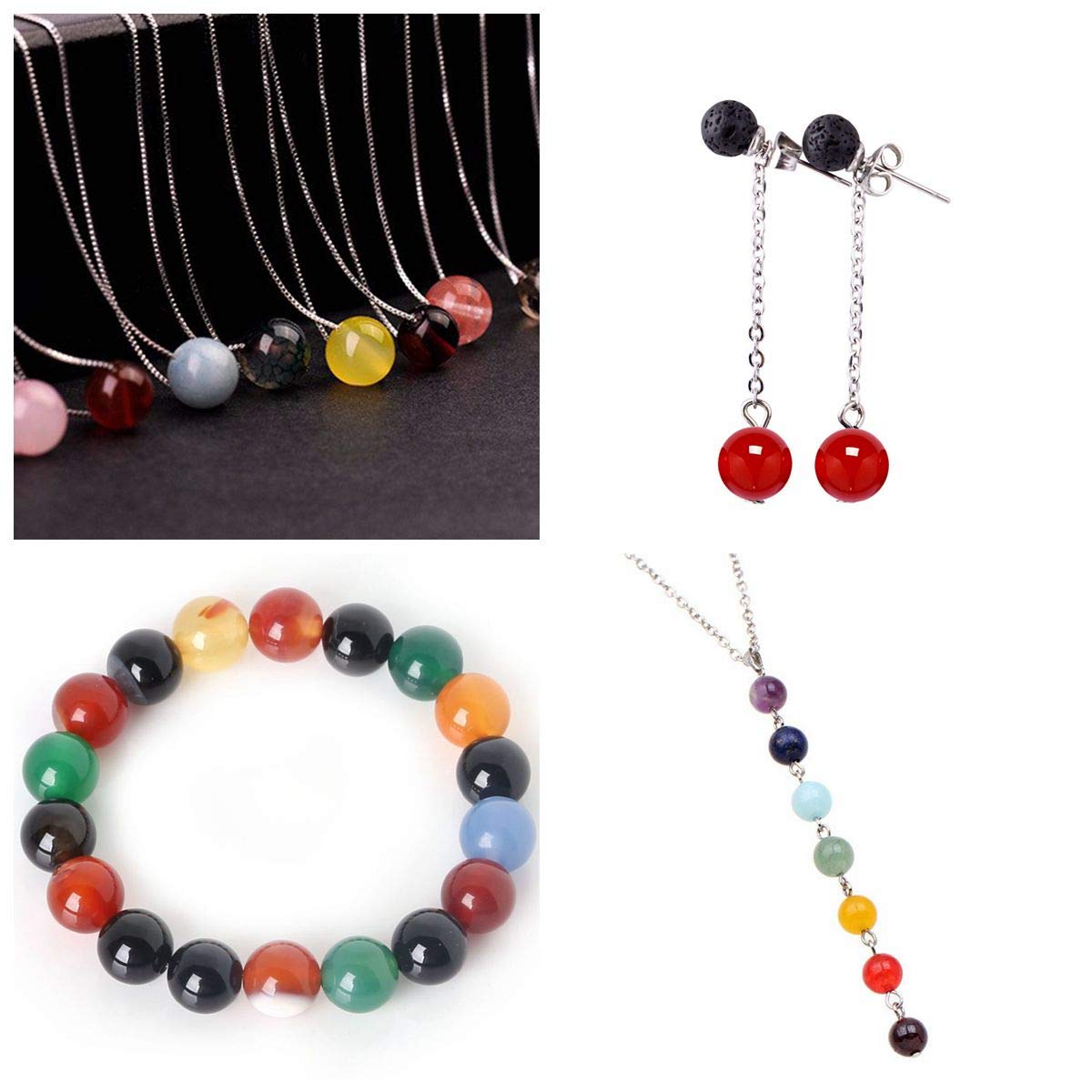 Natural Stone Beads 100pcs Round Genuine Real Stone Beading Loose Gemstones Hole Size 1mm DIY Smooth Bead for Bracelet Necklace Earrings Jewelry Making(Natural Stone Beads Multicolor, 8mm)