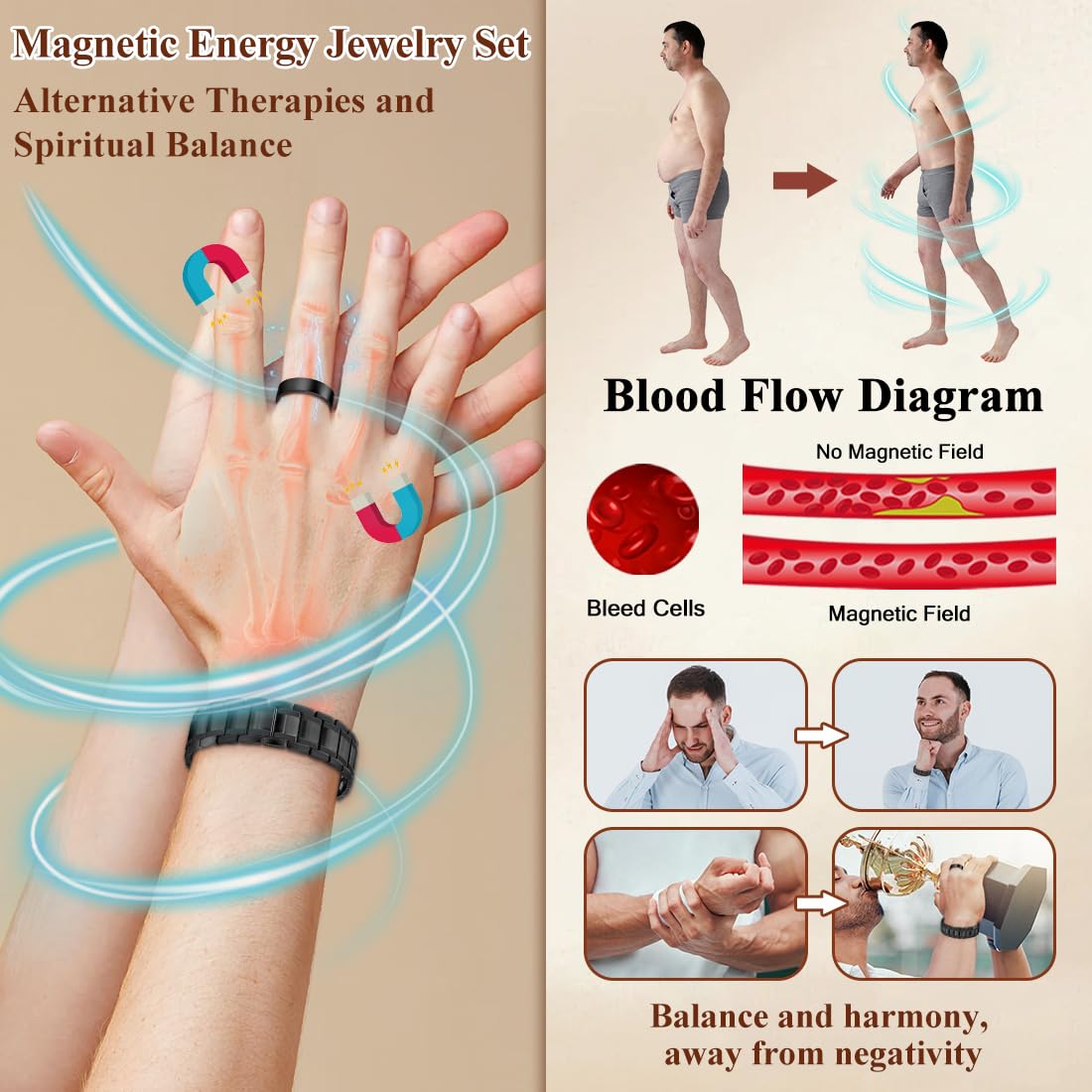 Cigmag 3X Copper Bracelet for Men Triple Ultra Strength Magnets Pure Copper Magnetic Bracelet & Ring Set with Adjustable Sizing Tool