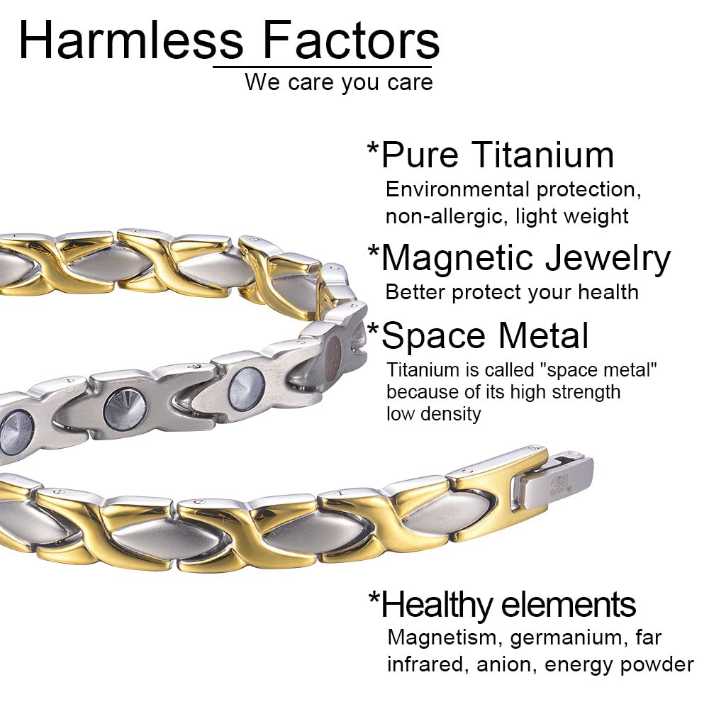38 Elegant Titanium Magnetic Bracelet for Women Germanium and Magnetic Functions with Free Link Removal Tool Christmas gift (Silver&Gold)